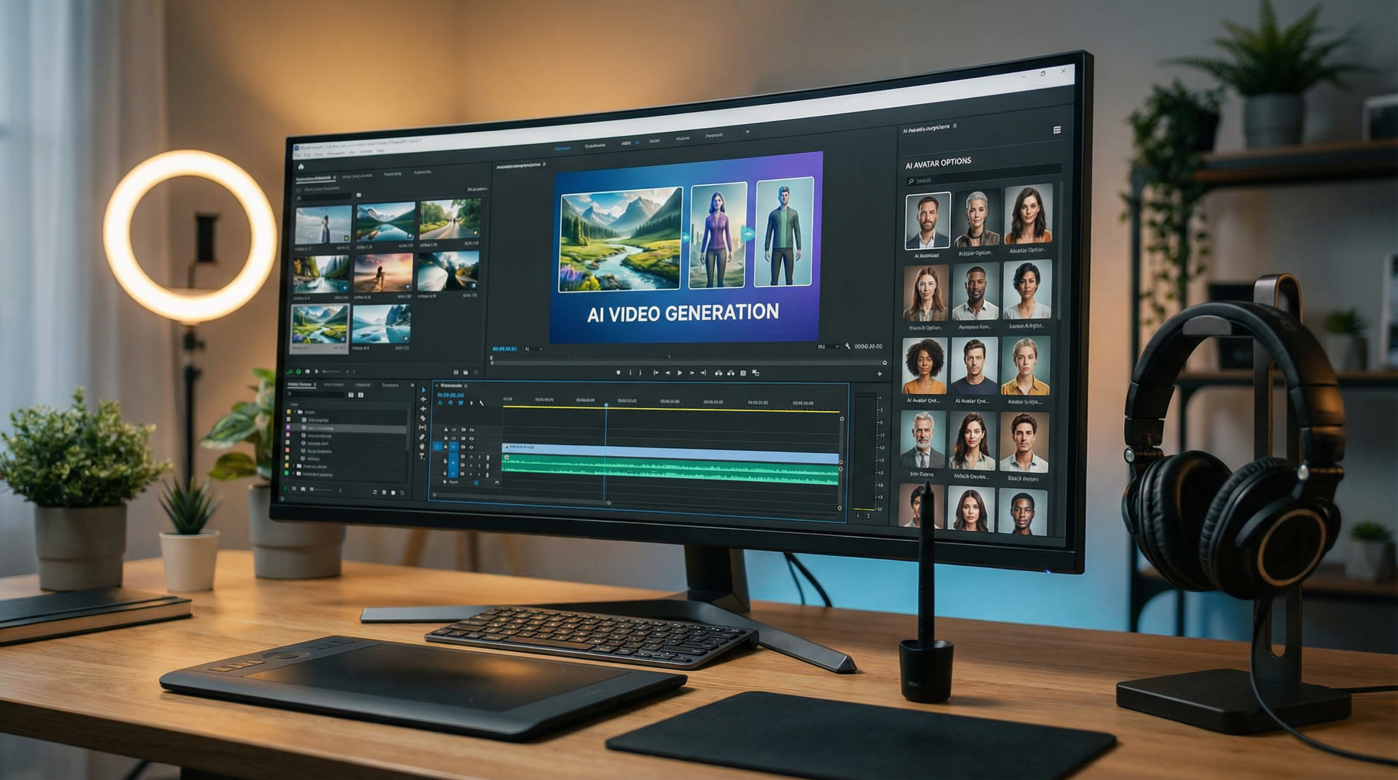 AI video generation interface on a computer monitor. AI video generation interface on a computer monitor.