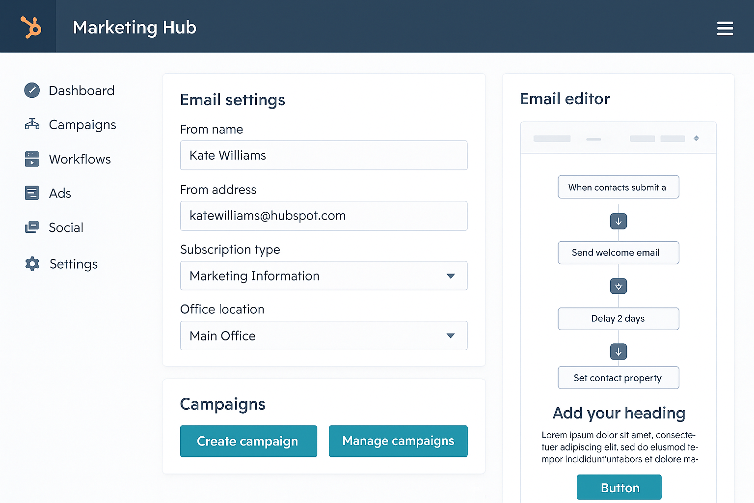 HubSpot Marketing Hub configuration dashboard interface