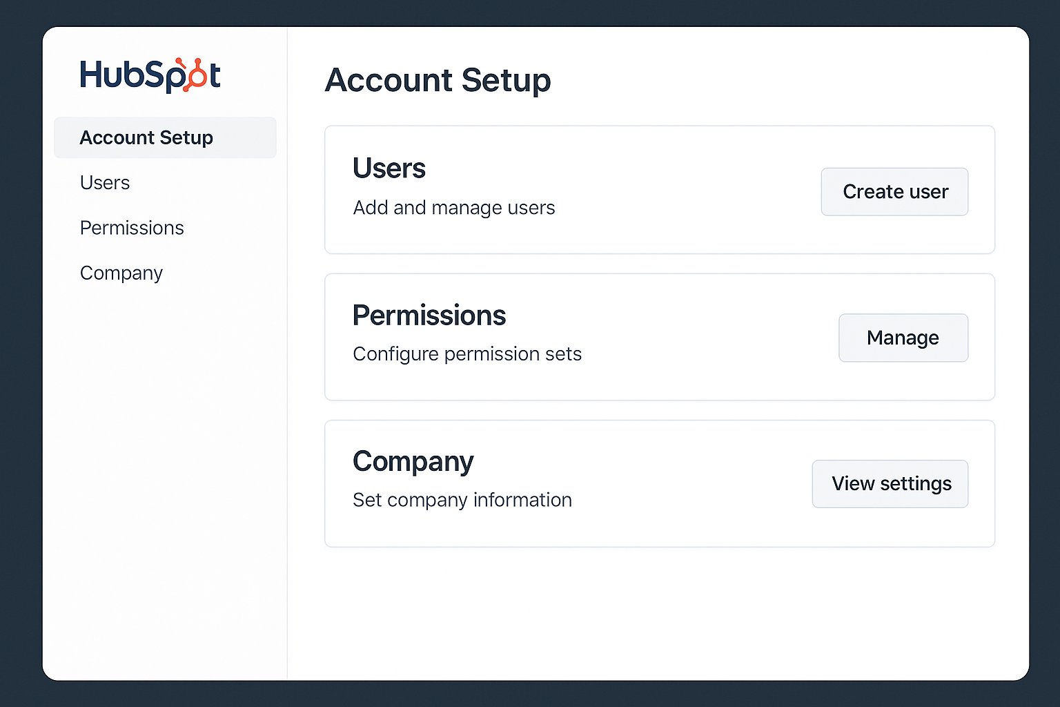 HubSpot account configuration dashboard interface