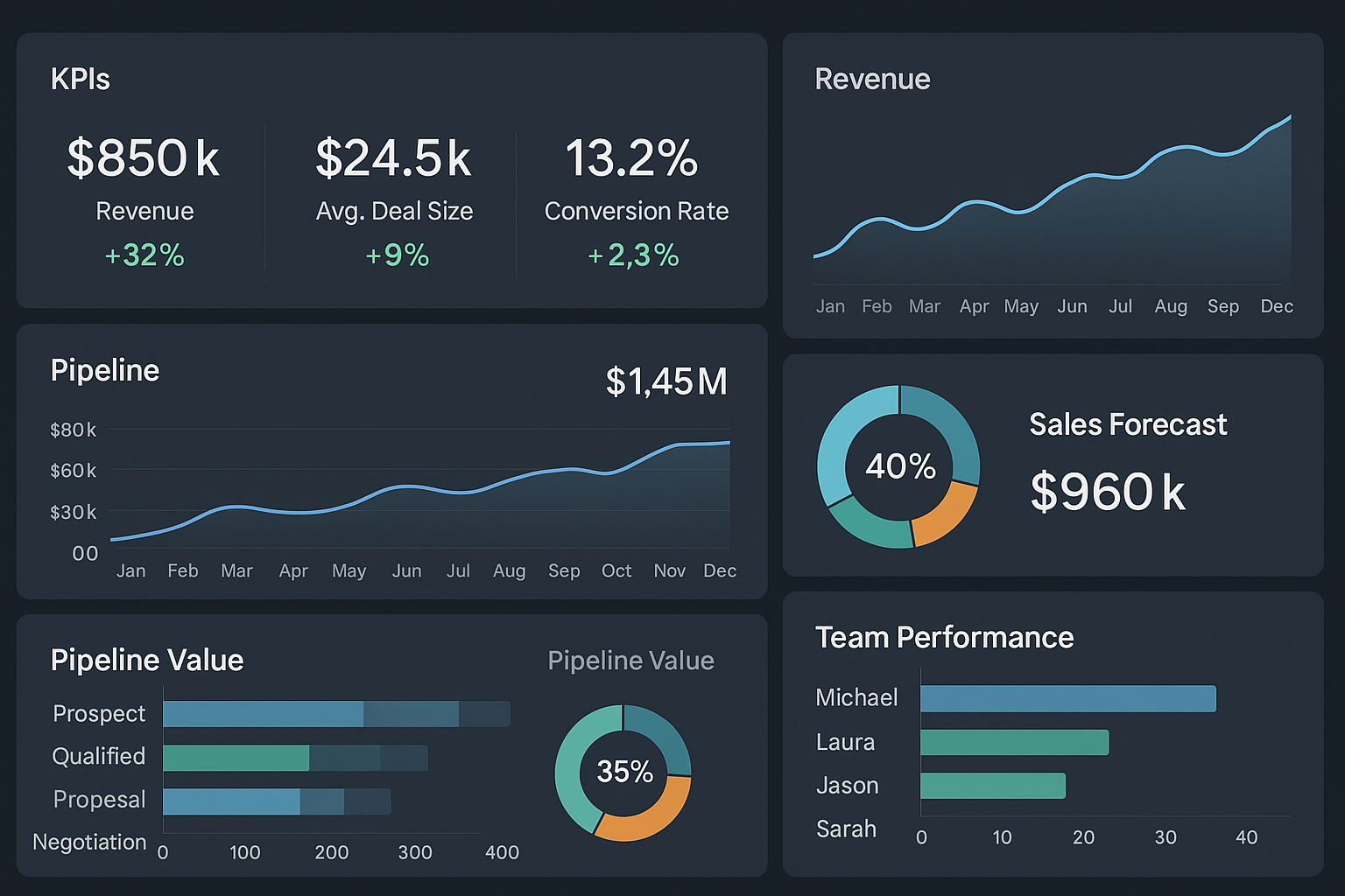 Comprehensive sales reporting dashboard with key metrics