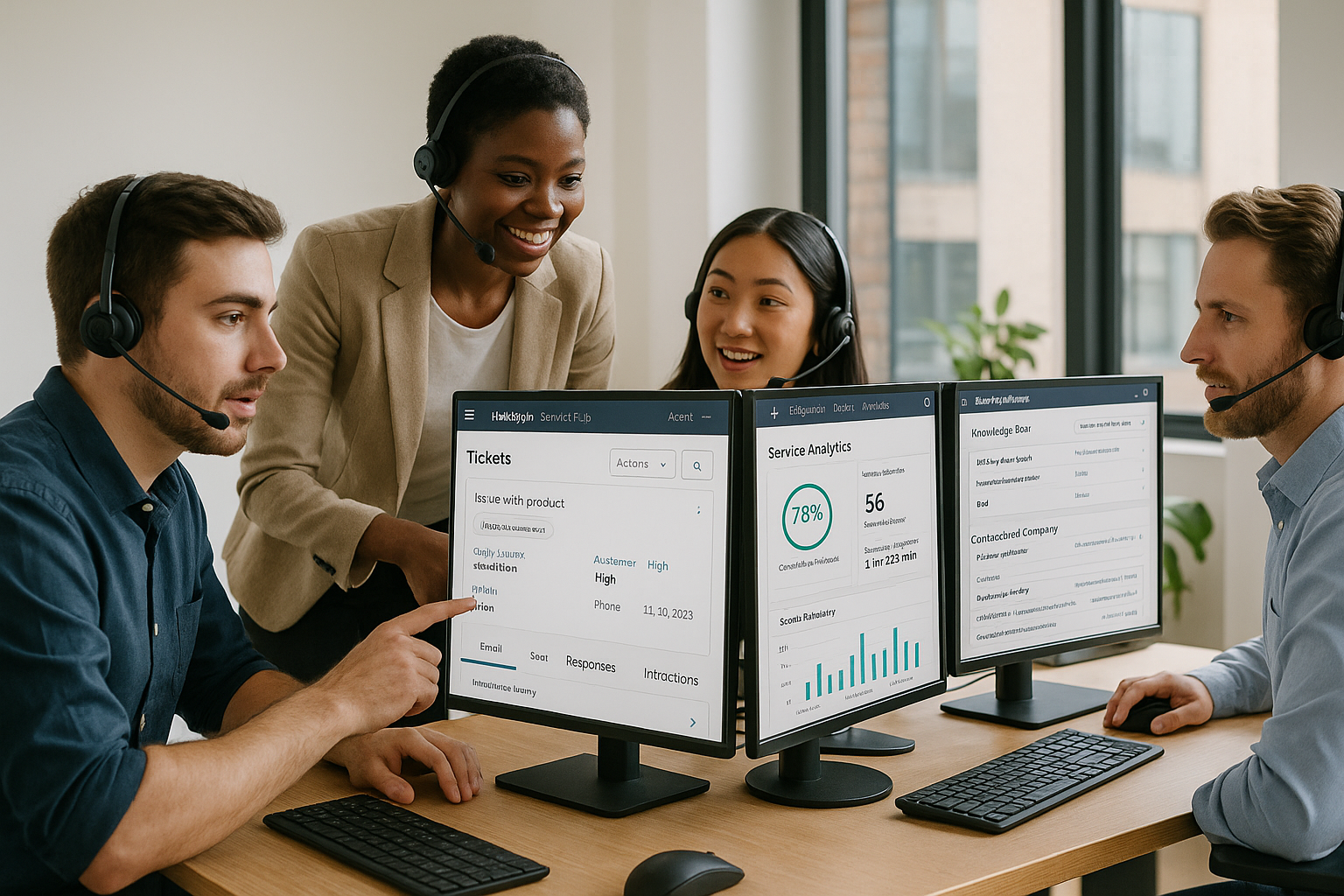 Professional customer support team using HubSpot Service Hub dashboard