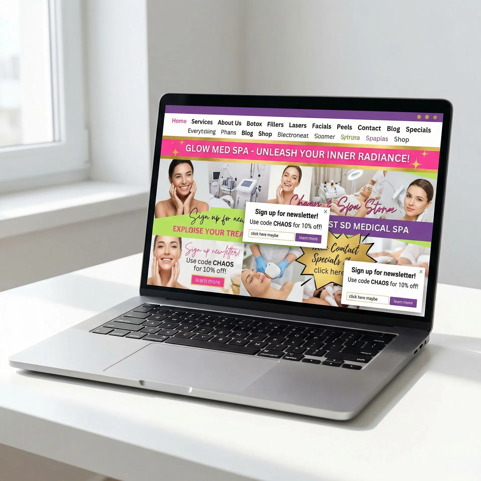 Example of a cluttered med spa website
