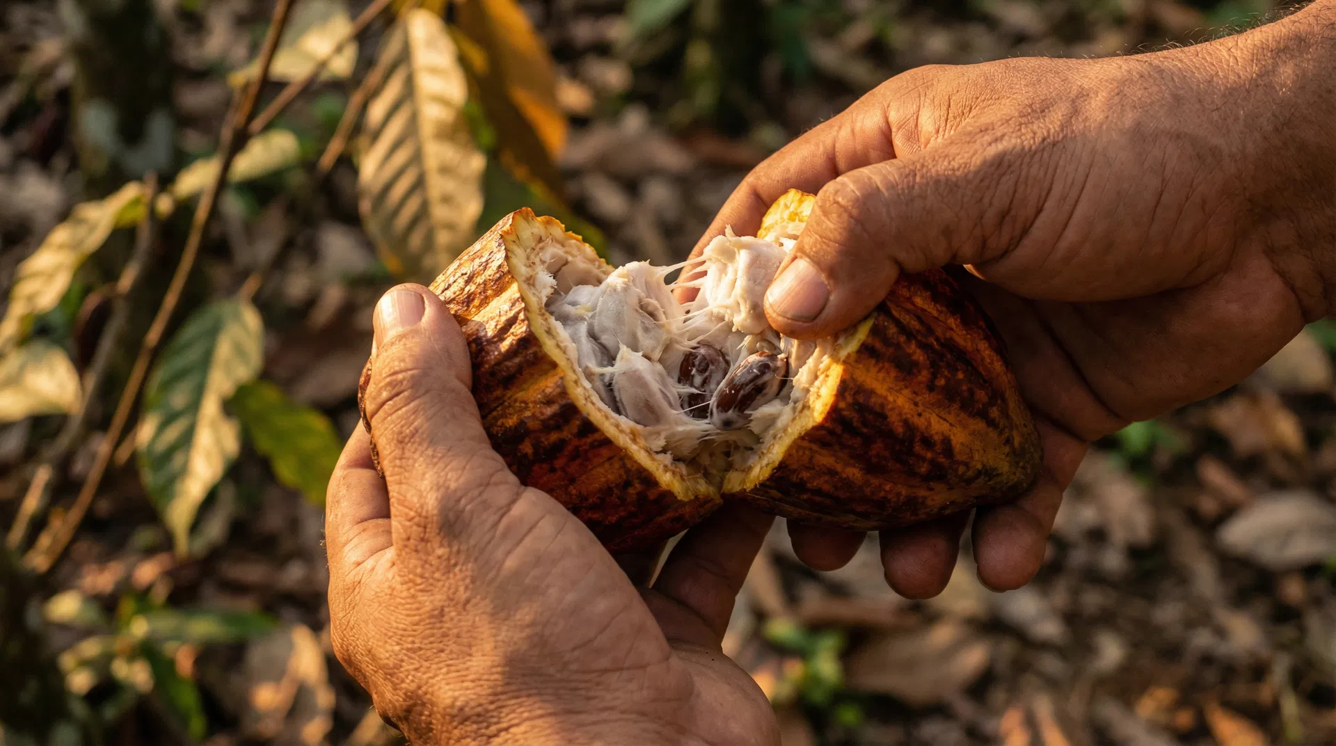 Cacao pod split open