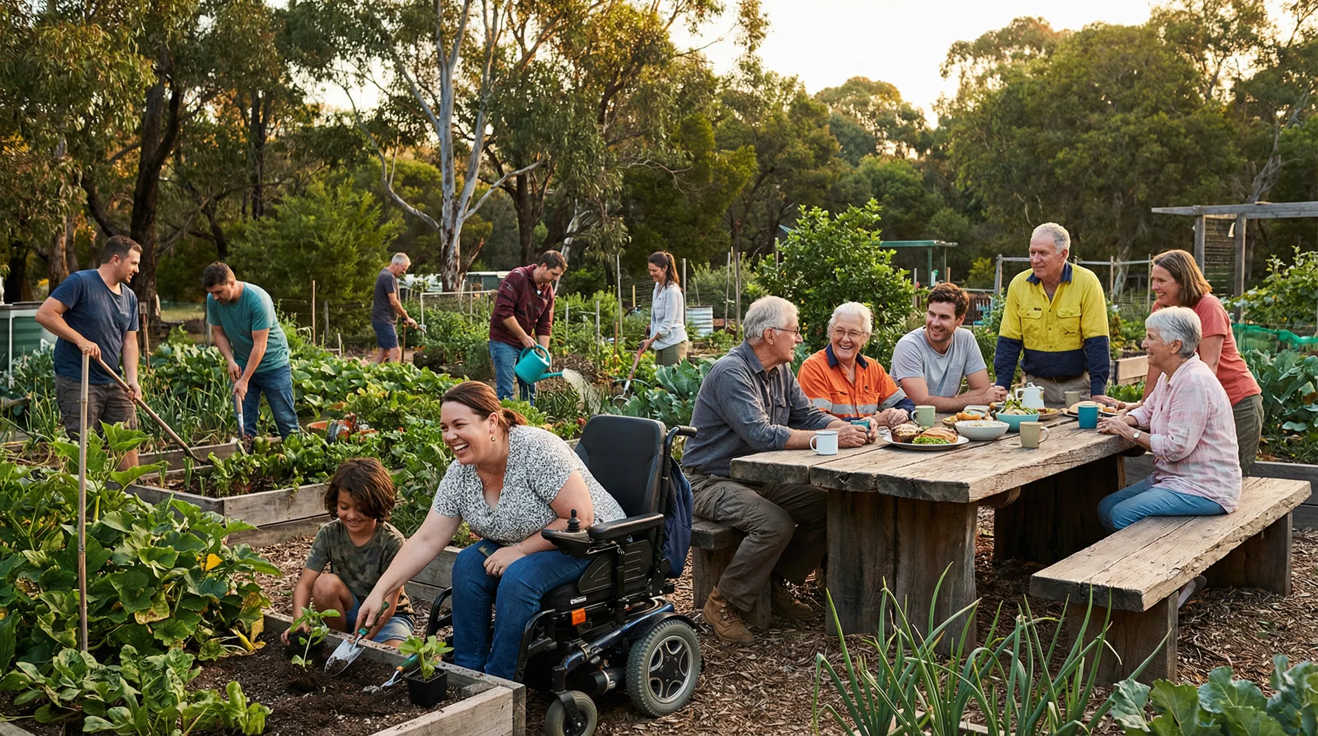 Community garden with diverse participants