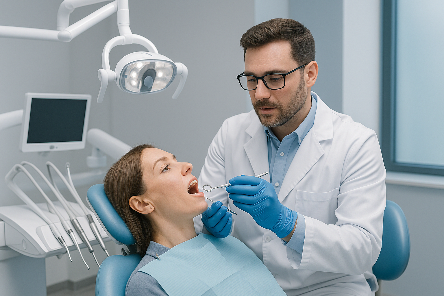 Dentista examinando paciente