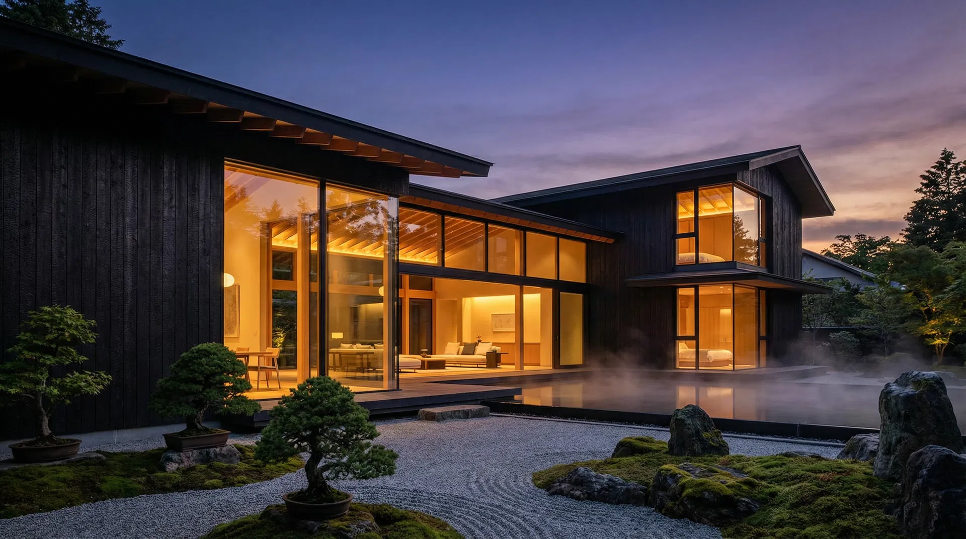 高級和モダン住宅の夜景