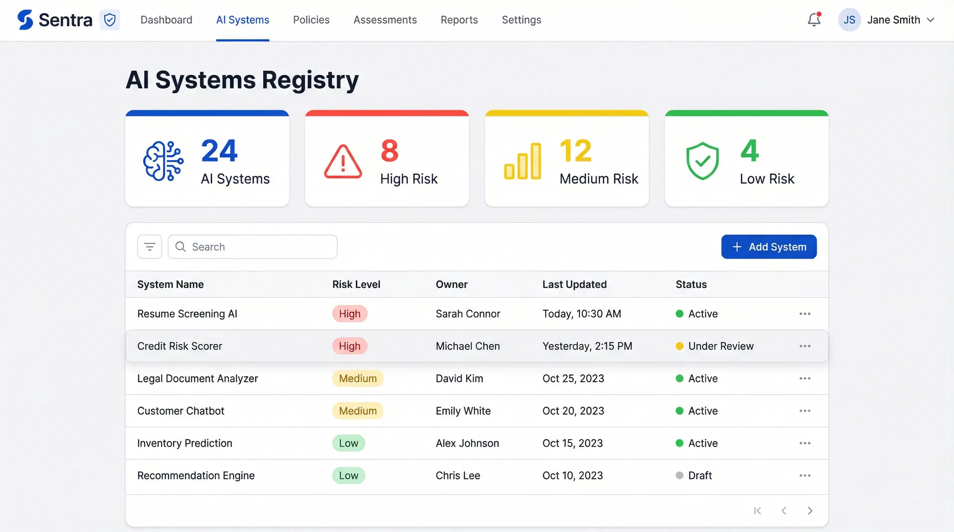 AI Systems Registry Dashboard