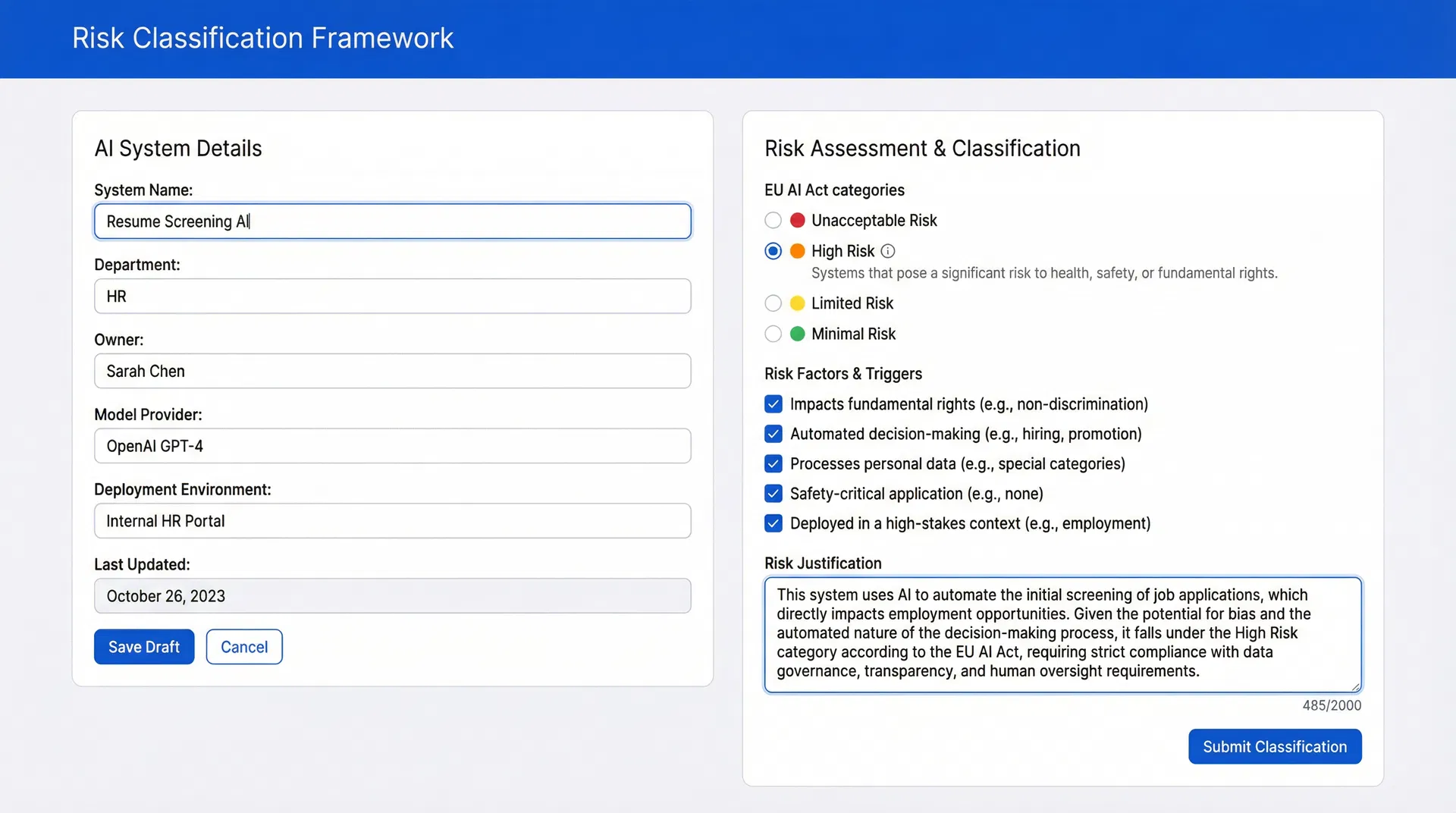 Risk Classification Framework