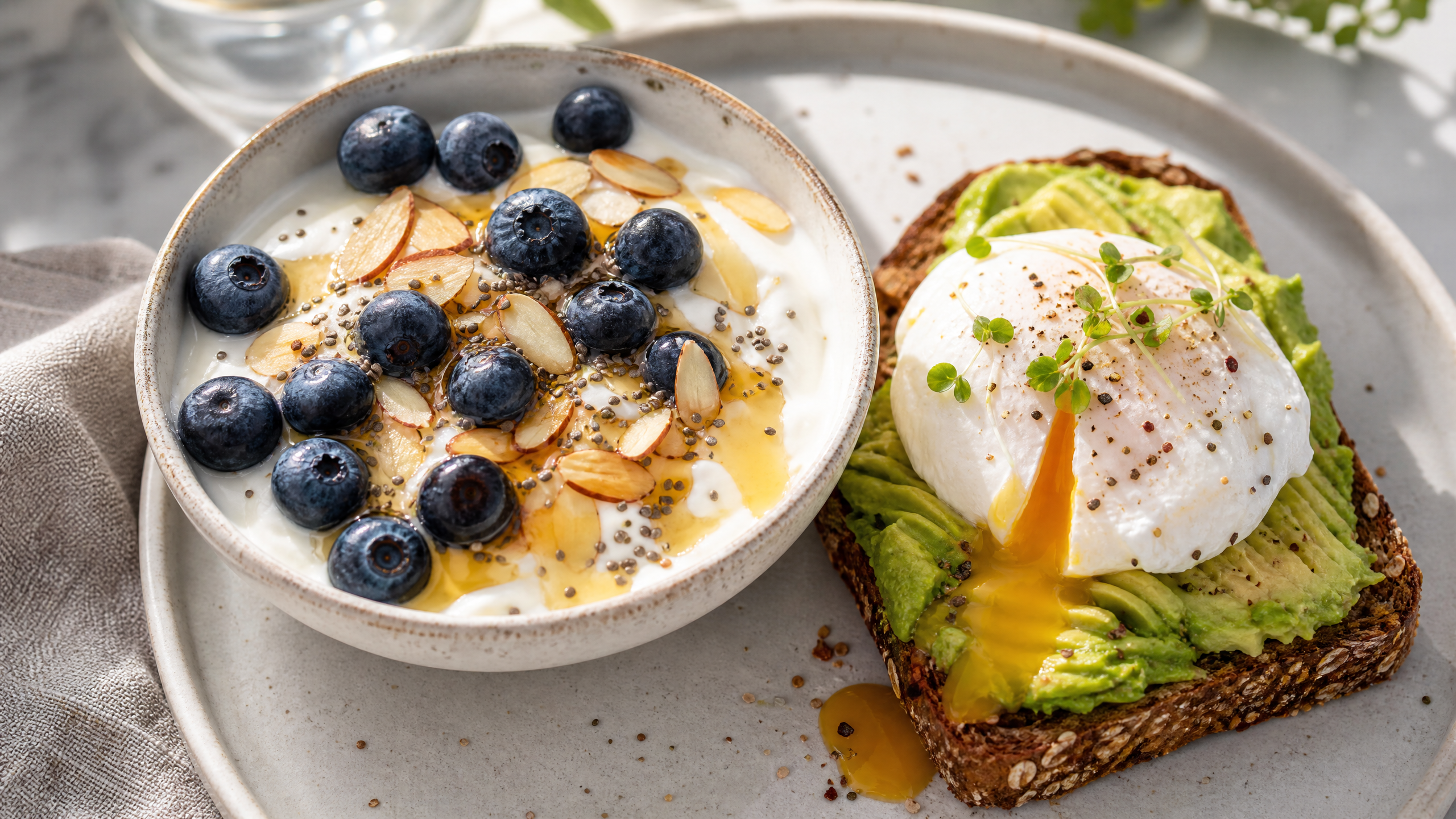 Greek Yogurt Power Bowl and Avocado Toast