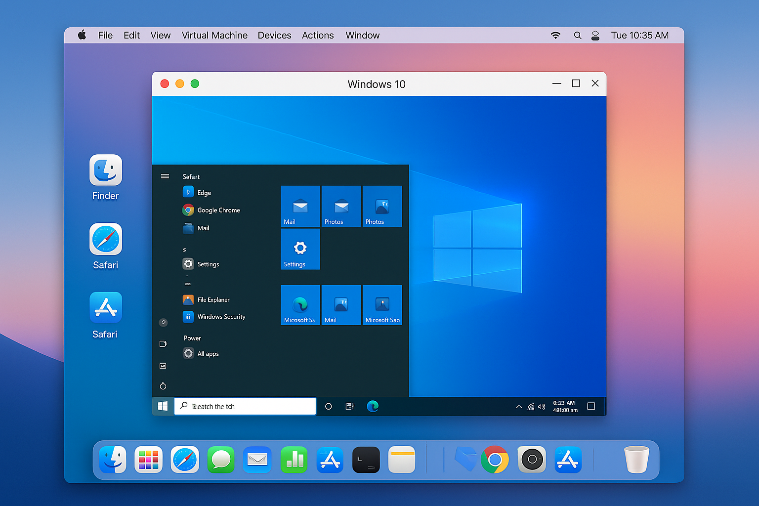 Virtualization software showing Windows running in macOS