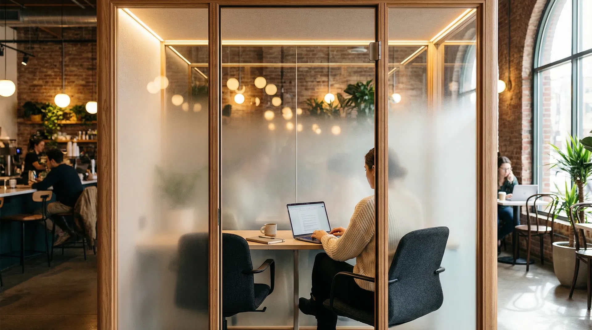 Laminar workspace inside a café
