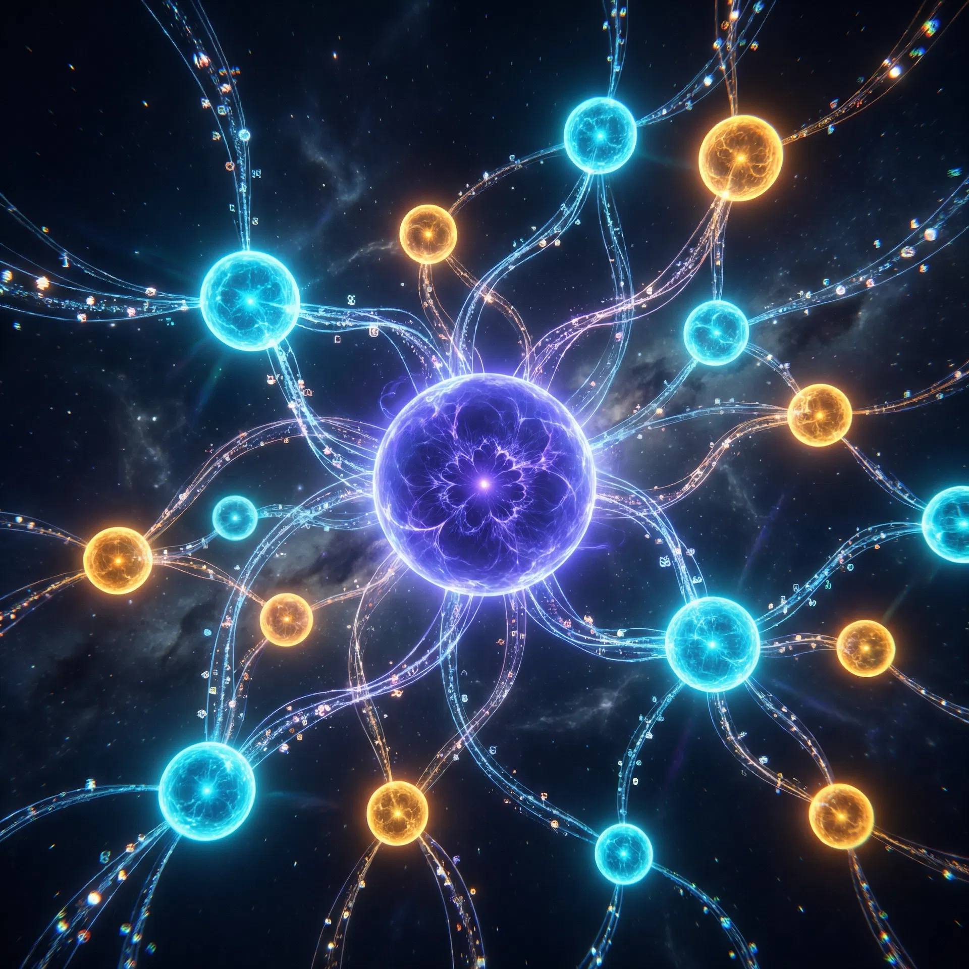 AI agents collaborating in a neural network