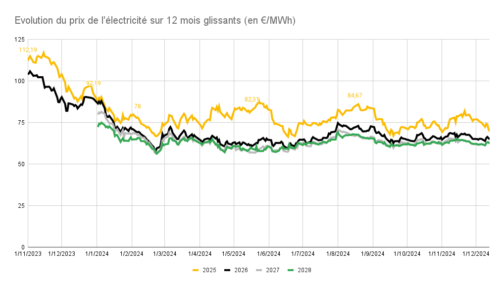 Chart of 2025 electricity price evolution