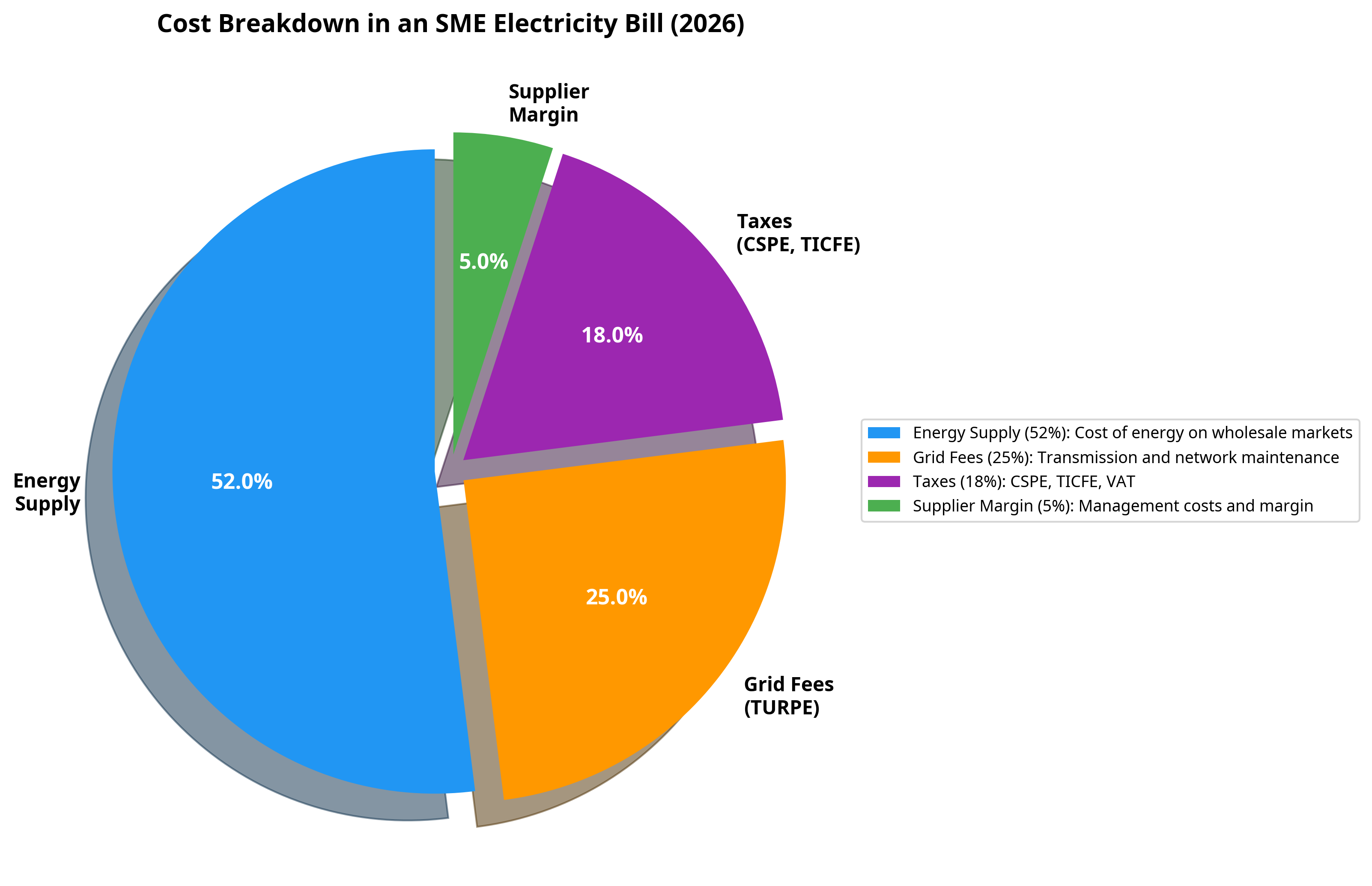 Breakdown of costs in an electricity bill