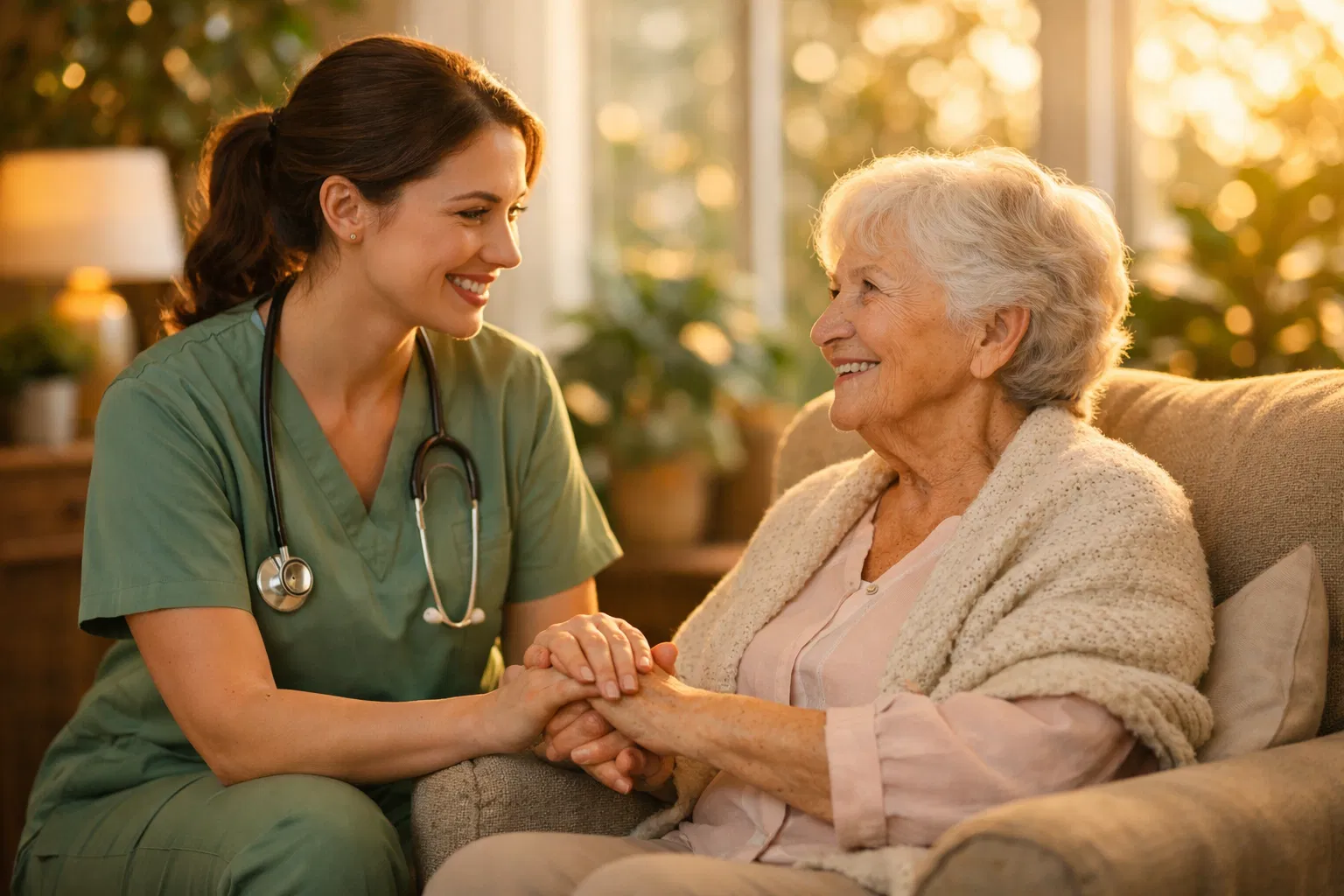 Pflegerin mit Patientin