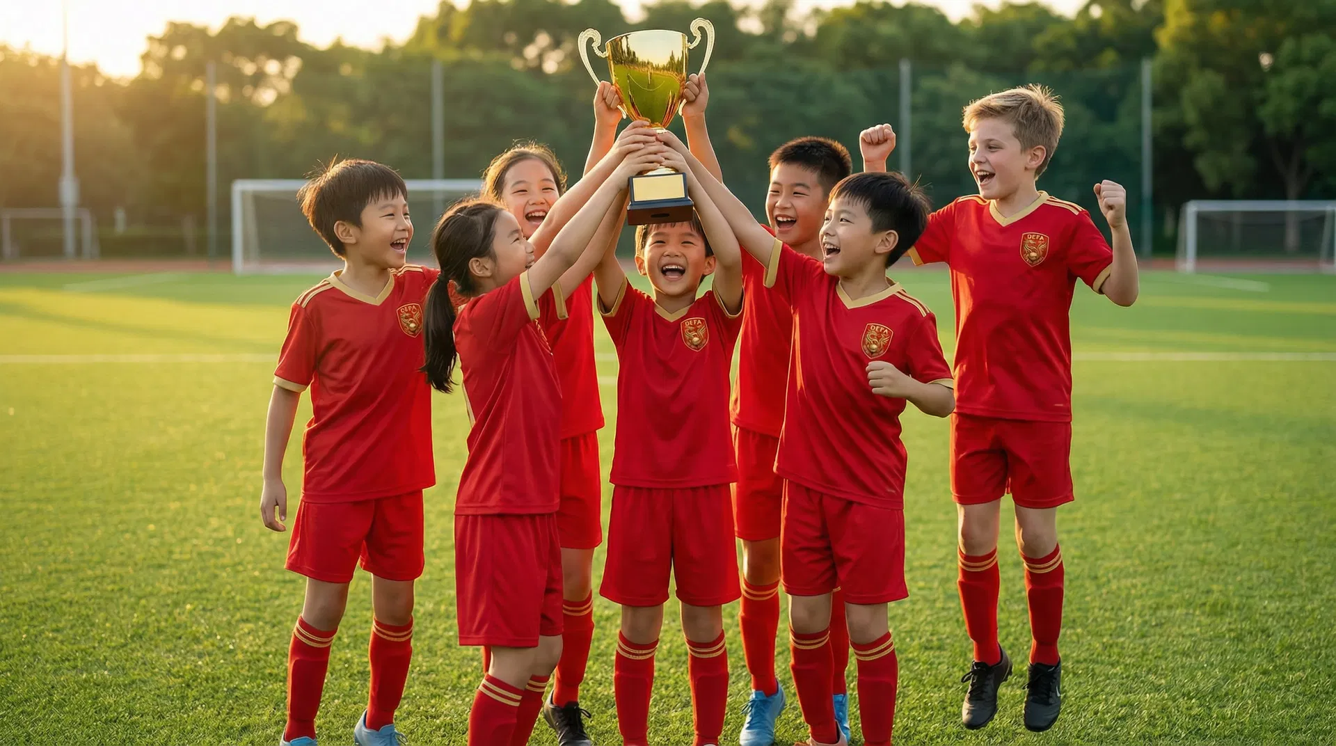 DEFA Kids Celebrating with Trophy
