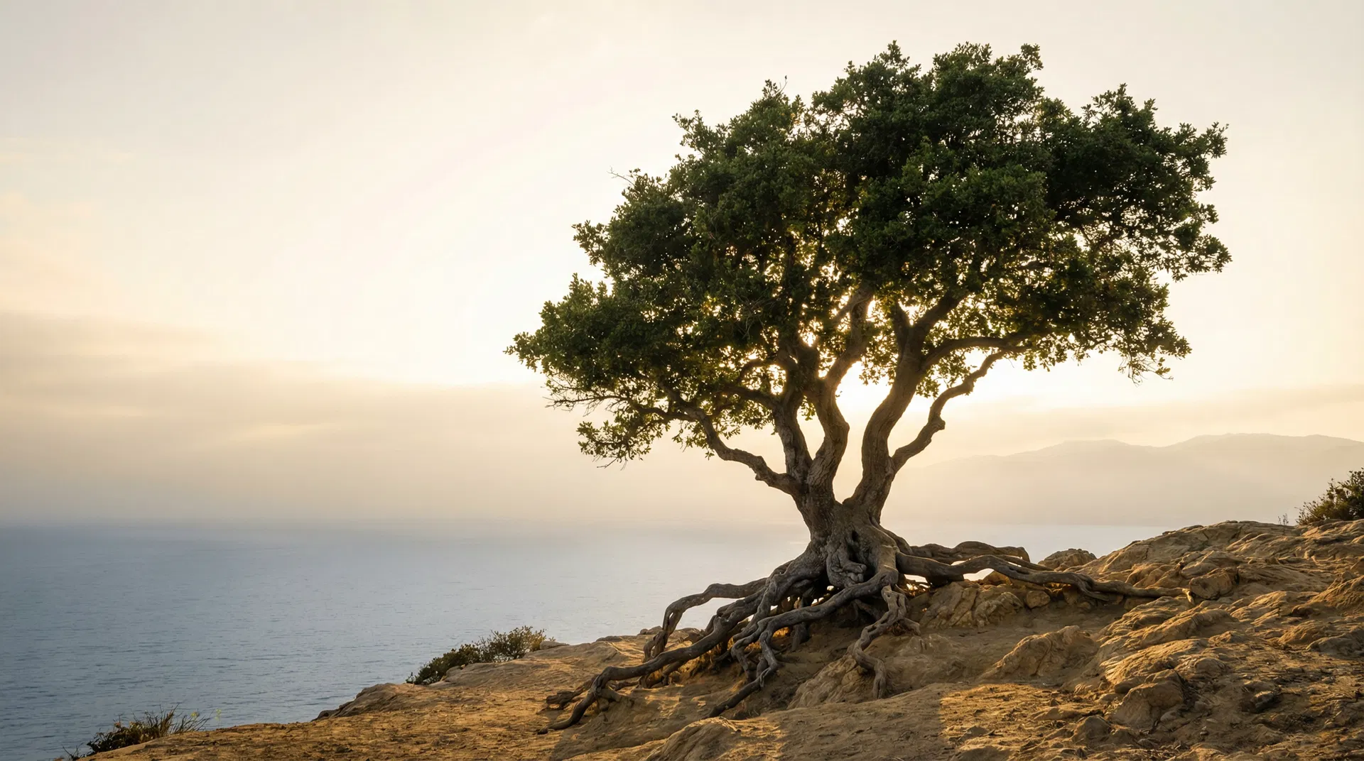 Ancient tree on coastal cliff