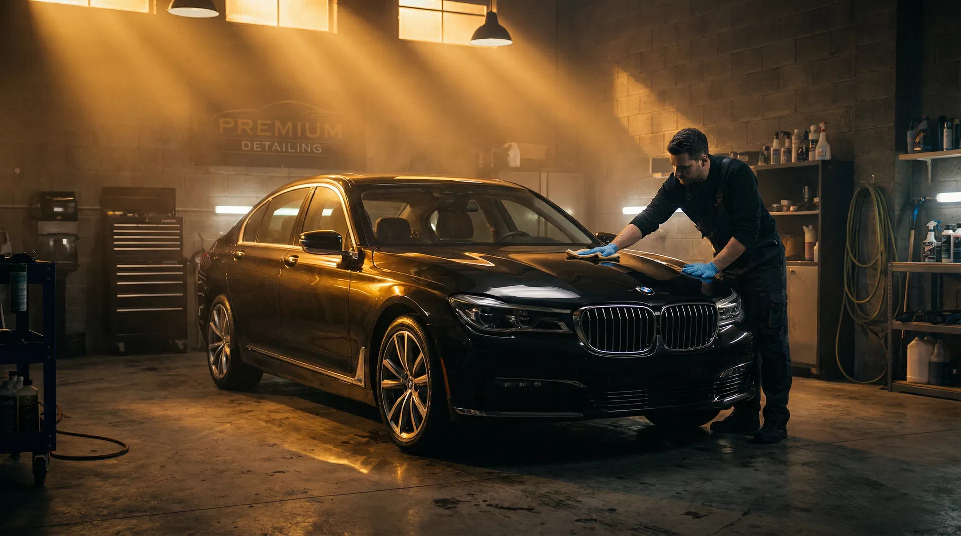 Professional auto detailing in a workshop