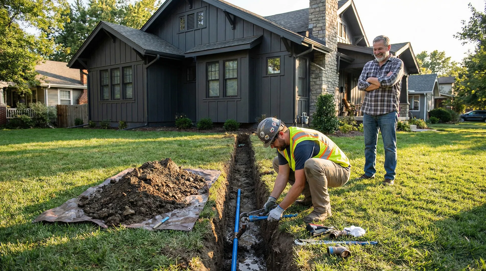 Non-destructive hydrovac excavation around residential electrical conduit and plumbing lines