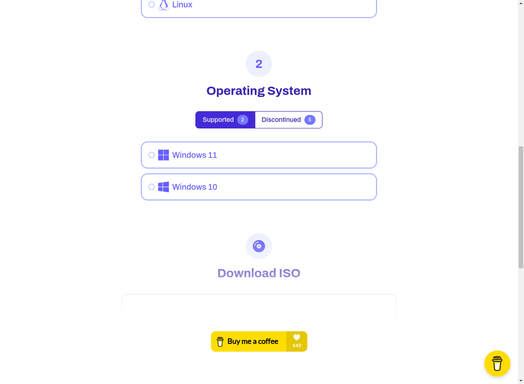 Windows version selection