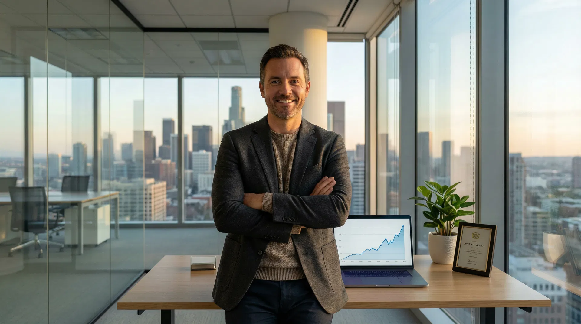 Confident executive with thriving business