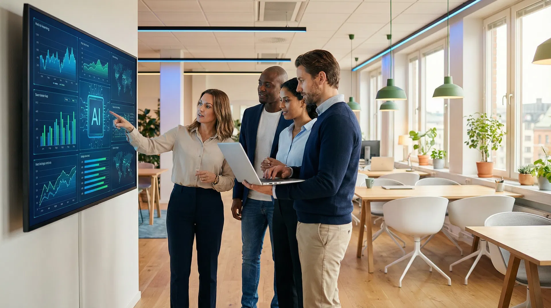 Modernt kontor med AI-verktyg för produktivitet