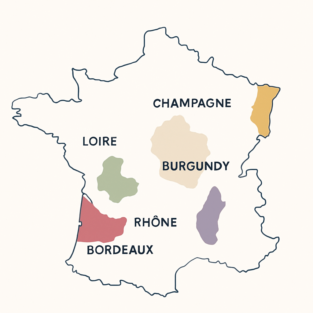 フランスワイン6大産地の地図