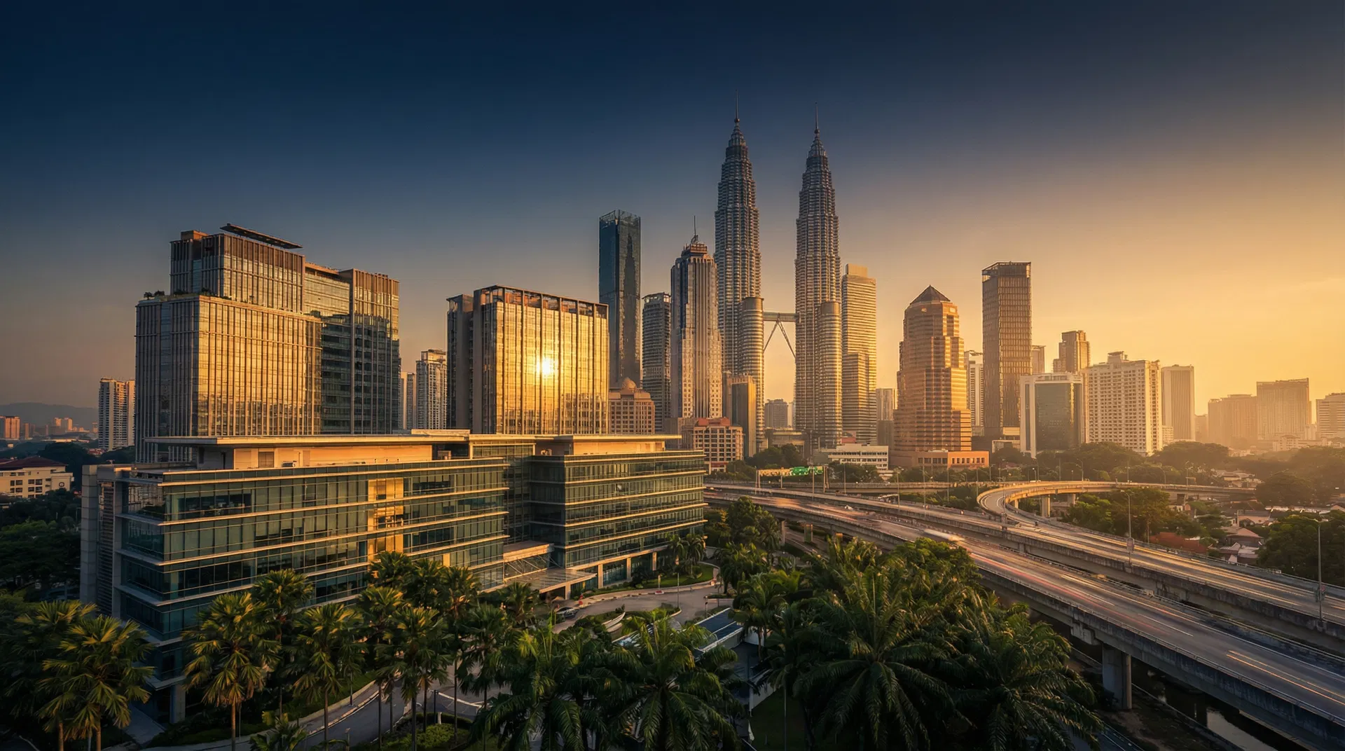 Kuala Lumpur skyline at golden hour