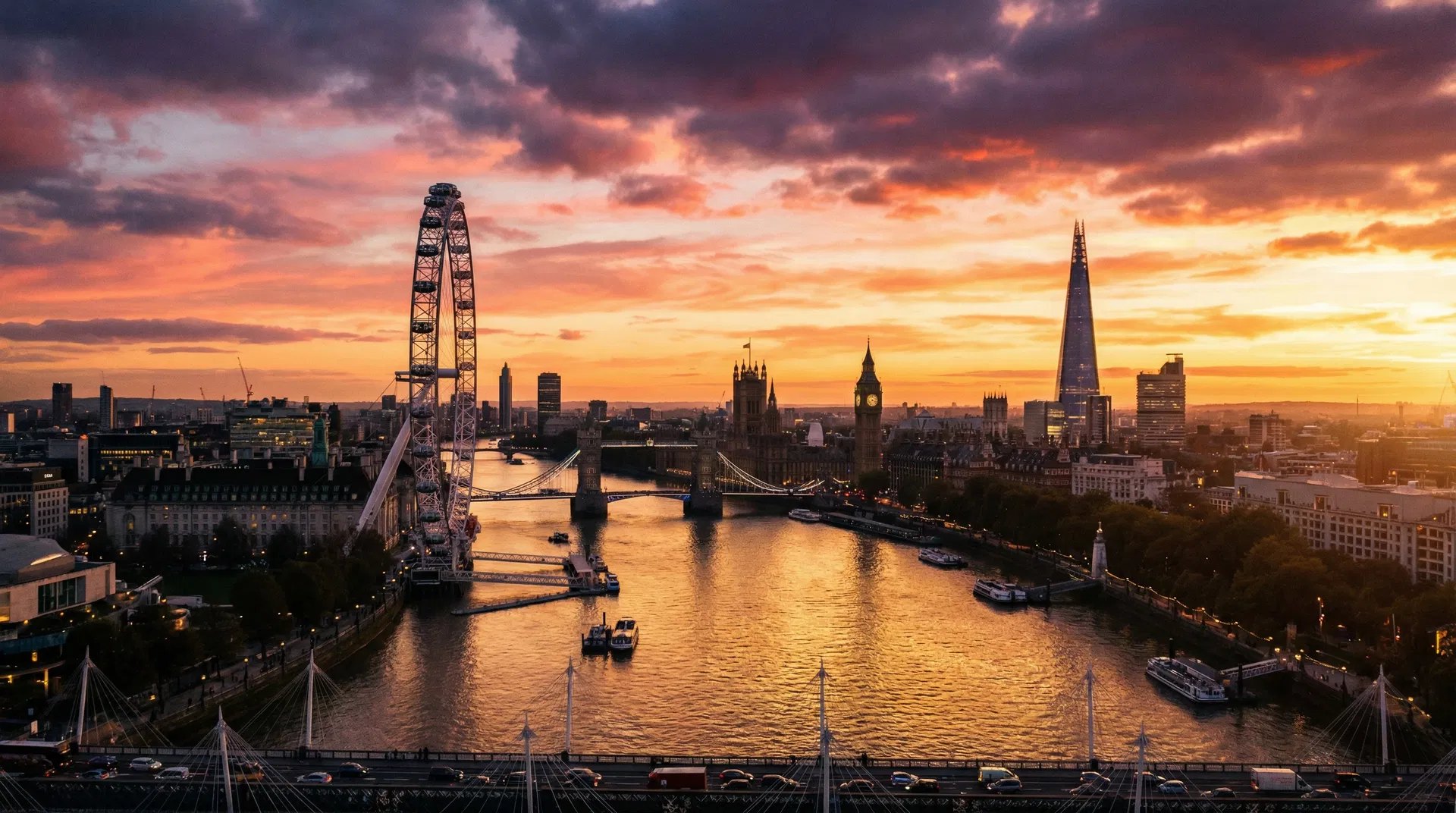London skyline at sunset