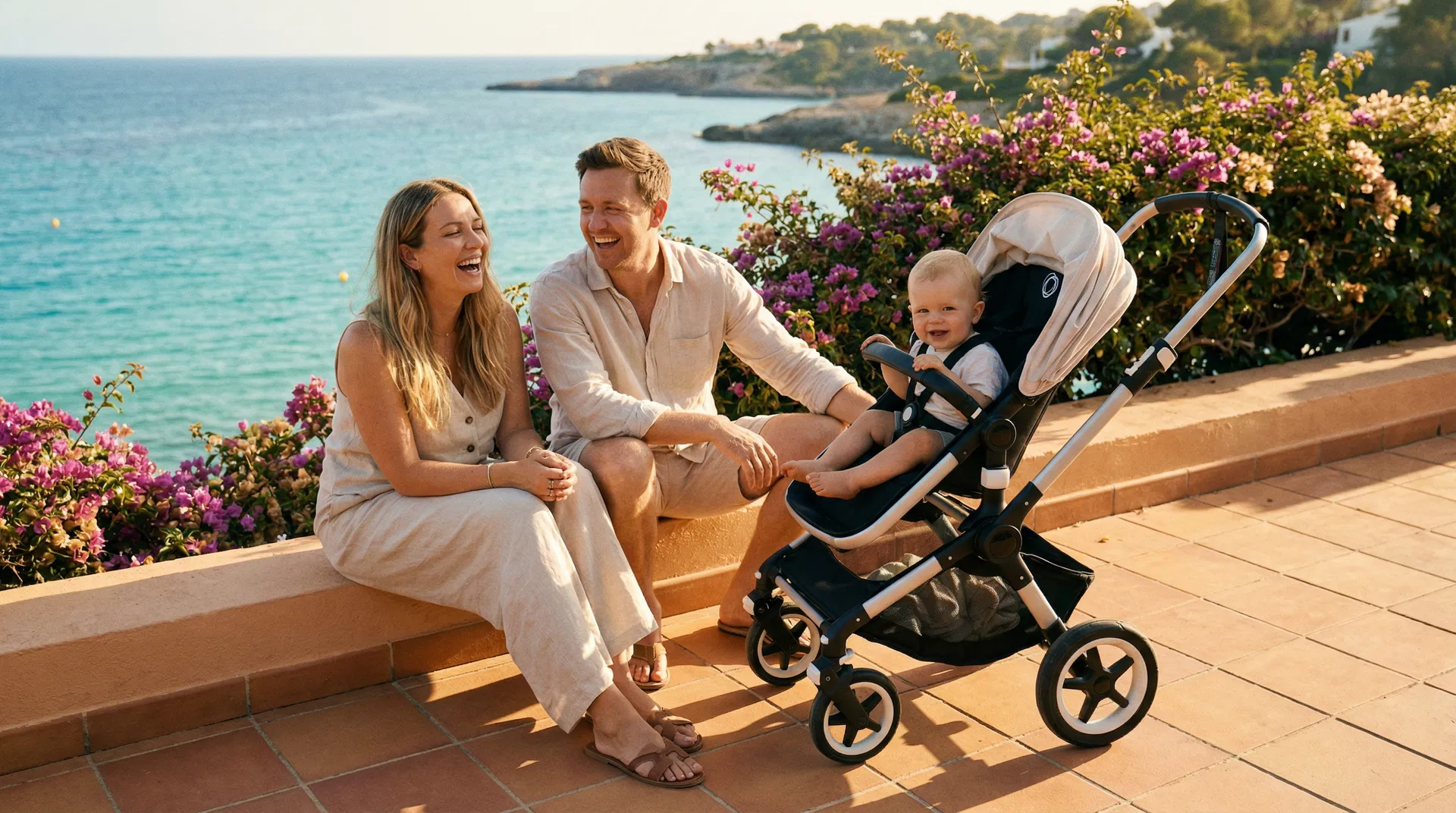 Happy family checking in at hotel