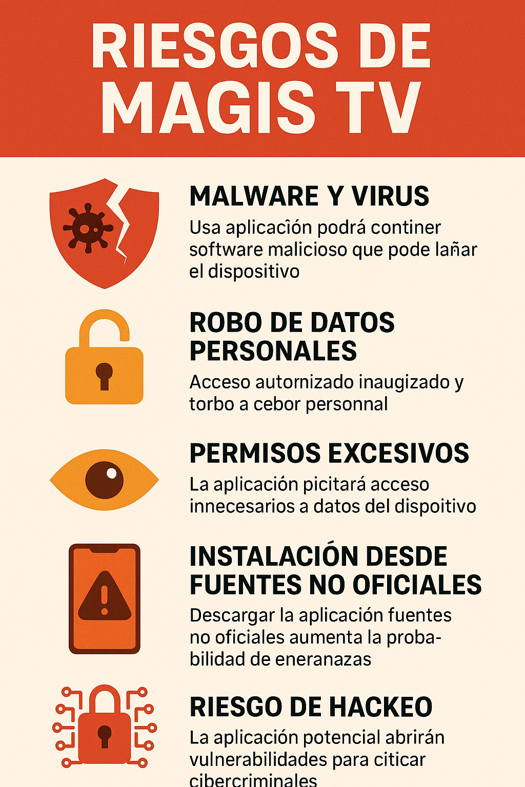 Infografía sobre los riesgos de seguridad de Magis TV
