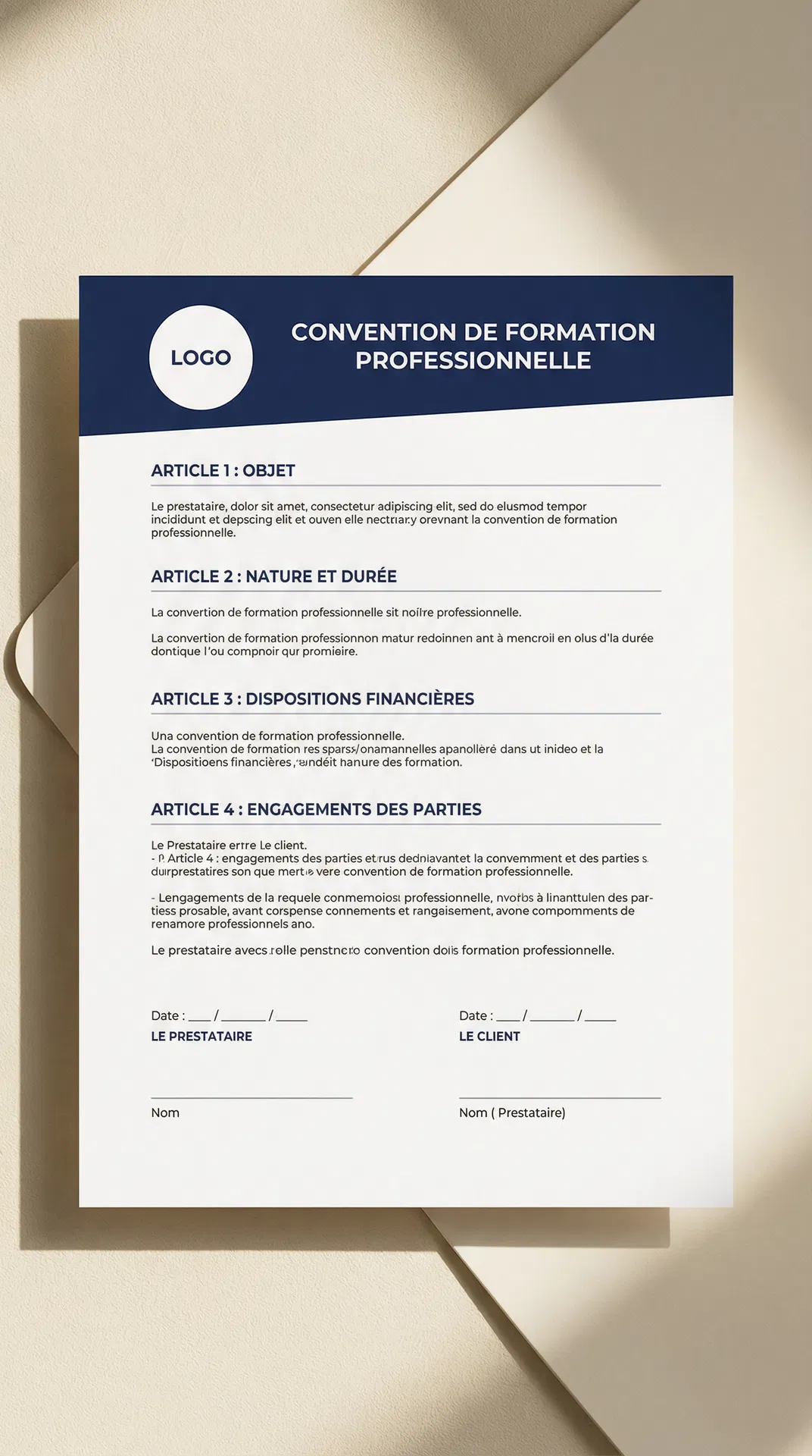 Aperçu Convention de formation professionnelle