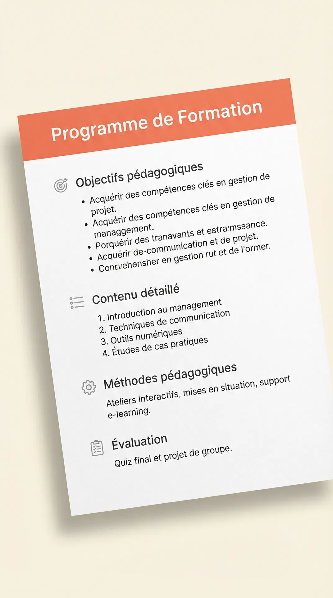 Aperçu Programme de formation détaillé