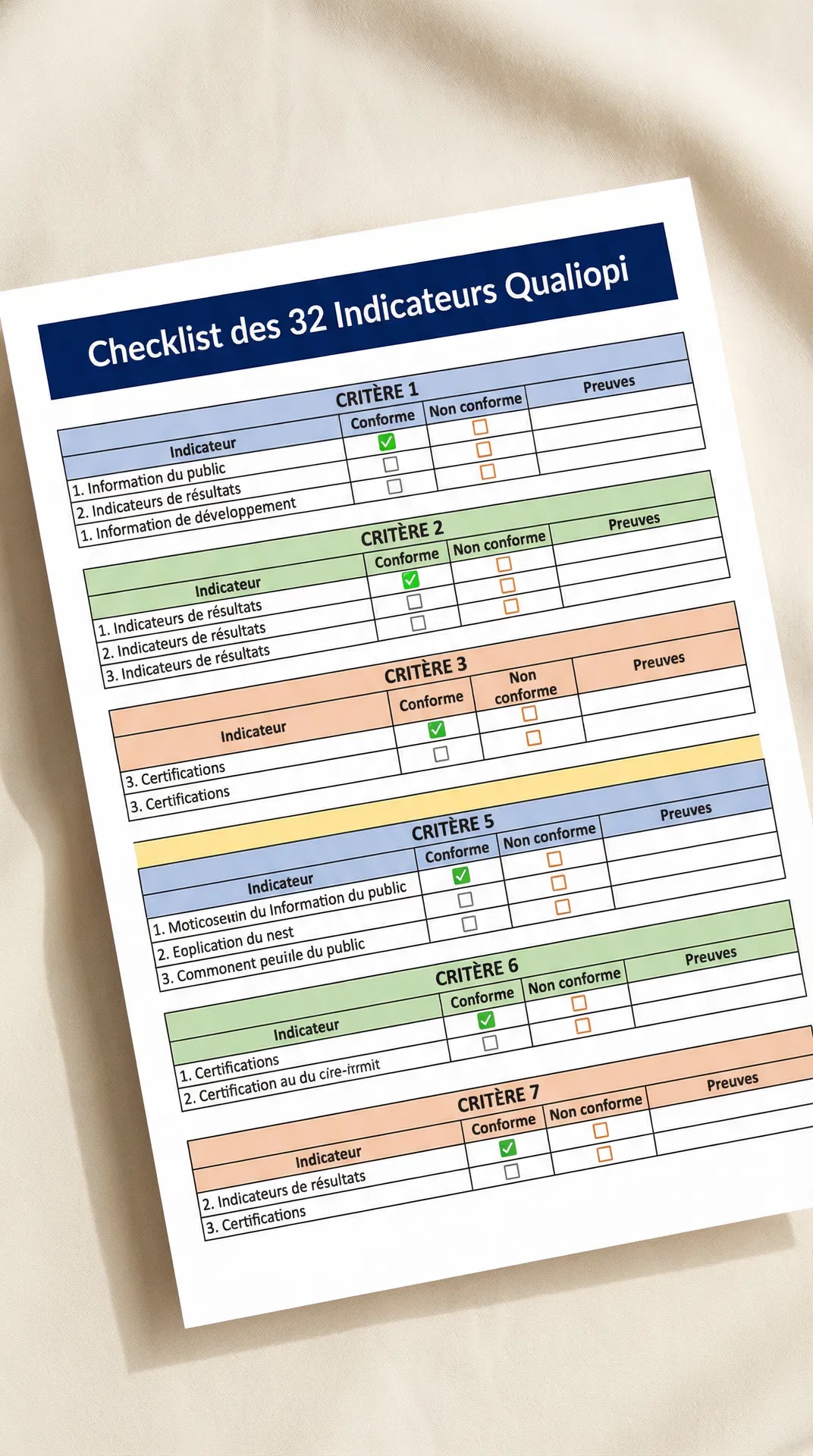 Aperçu Checklist des 32 indicateurs Qualiopi