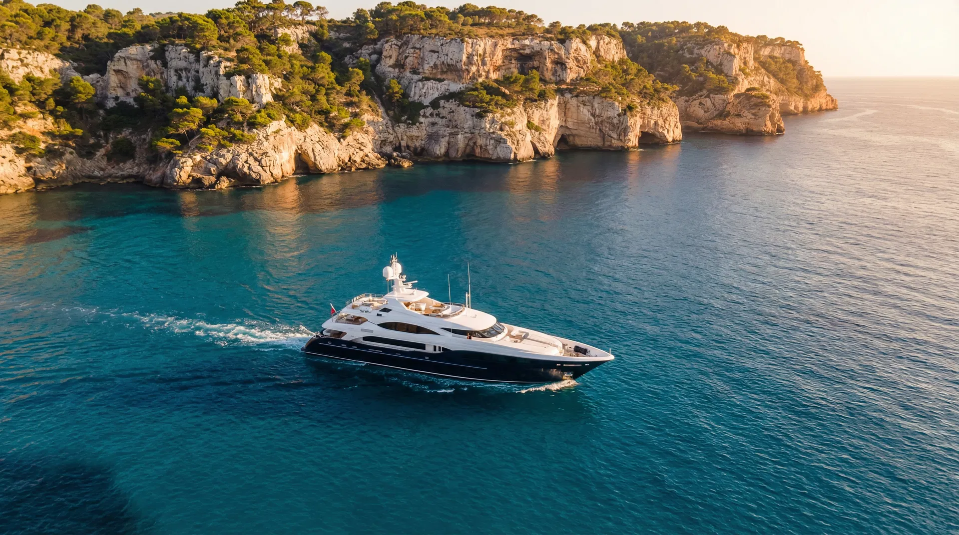 Luxury yacht cruising Mediterranean waters near Mallorca