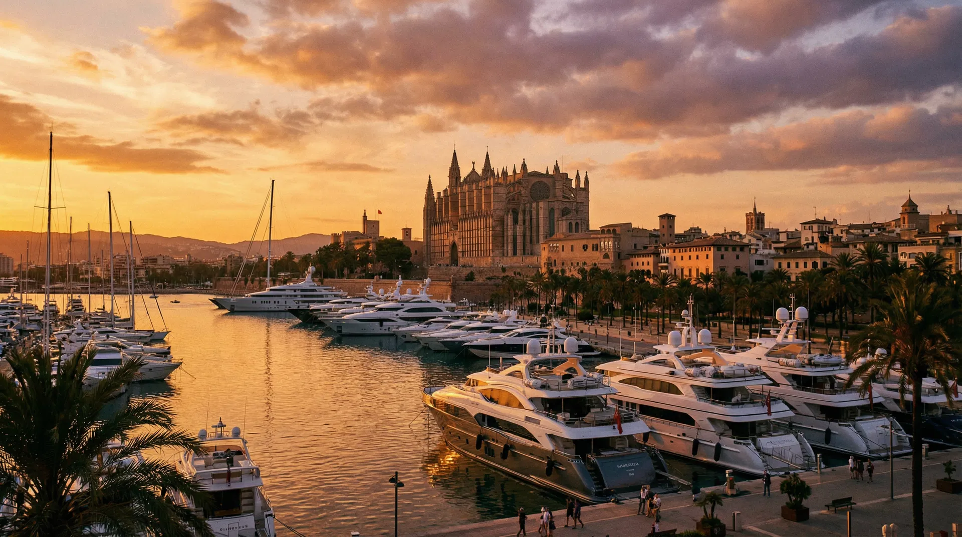 Palma de Mallorca harbor at sunset