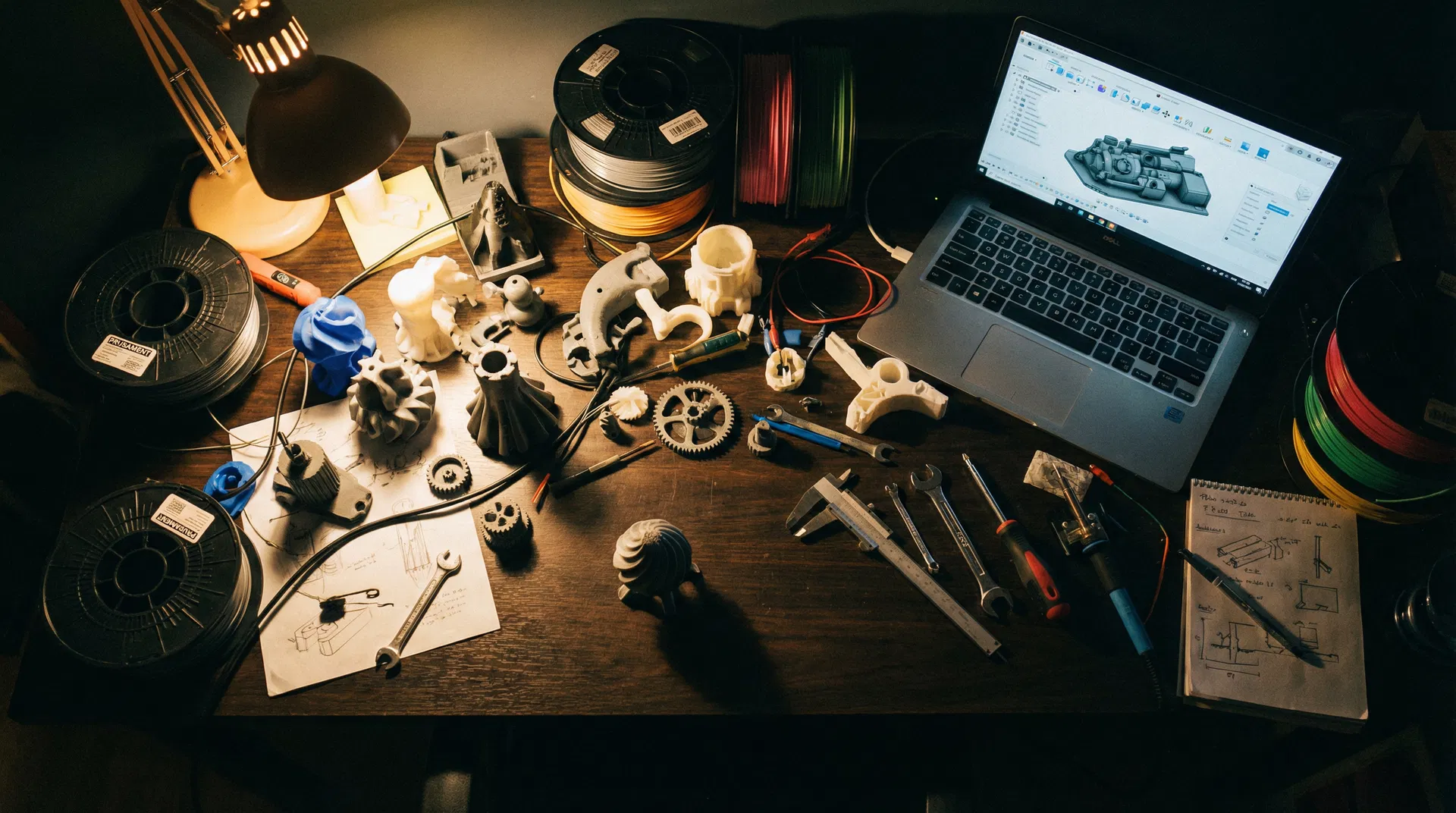 Maker workshop with 3D printed parts