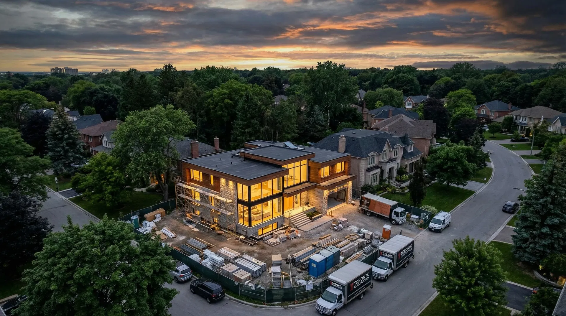 Aerial view of luxury home construction project by General West Contractors in Toronto