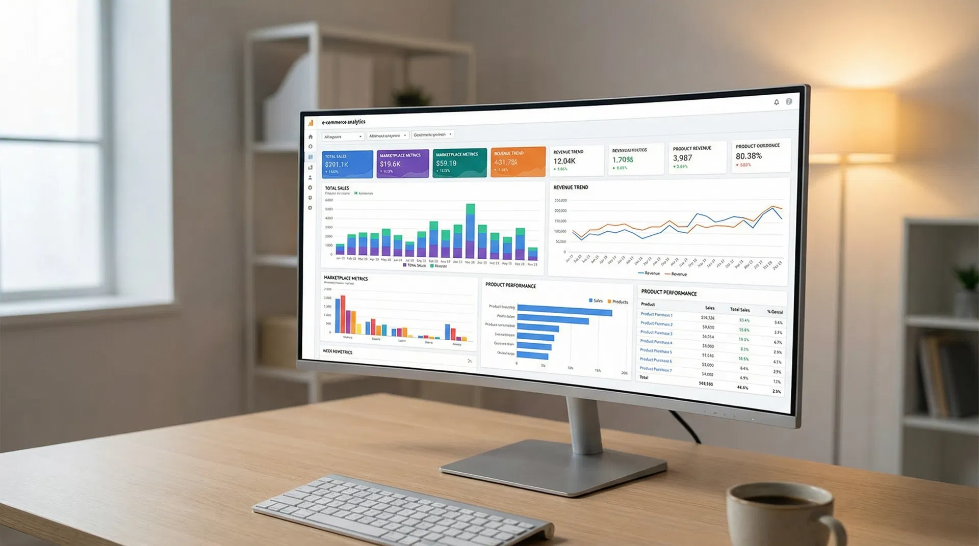 E-commerce analytics dashboard showing marketplace performance metrics