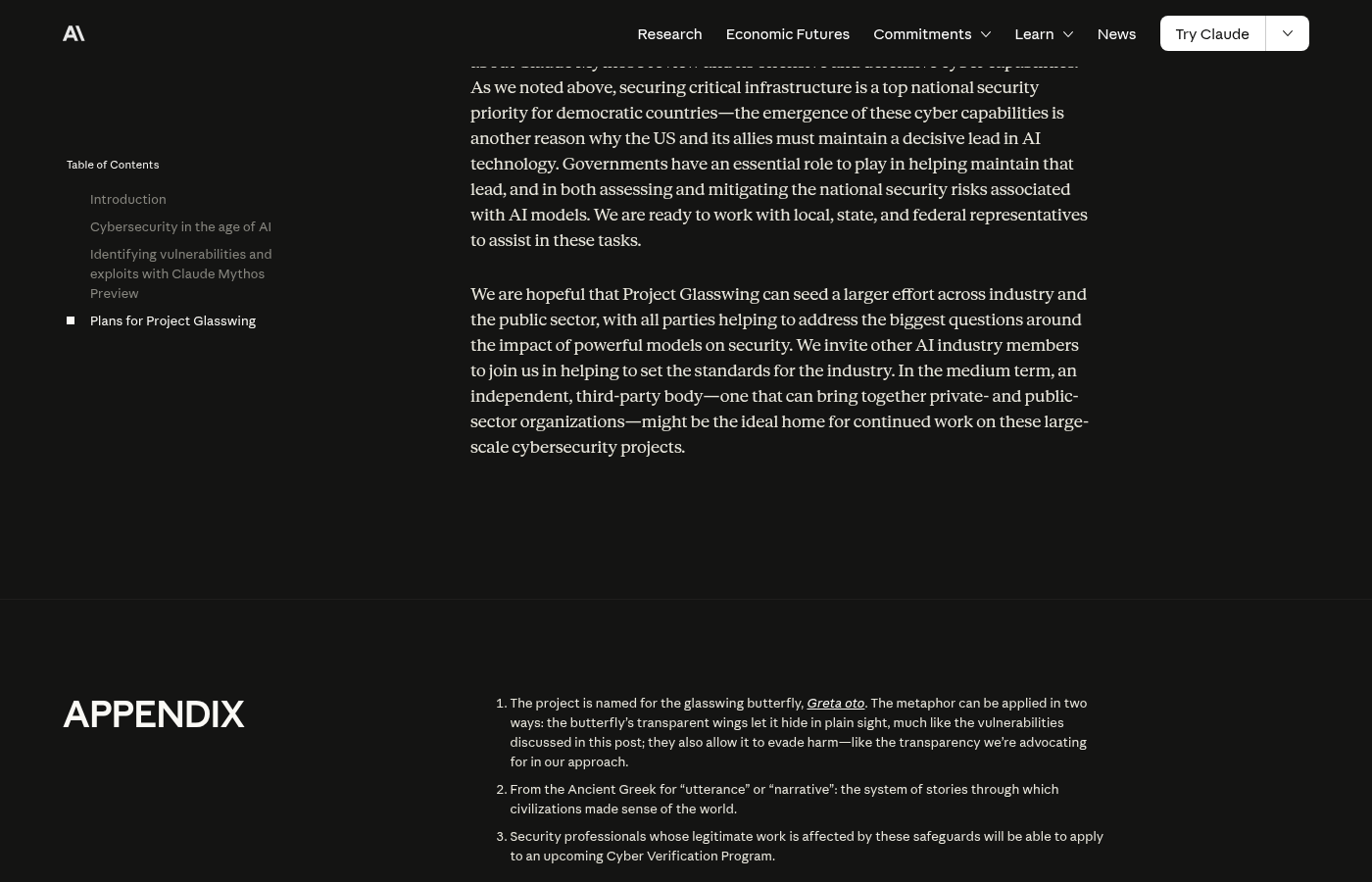 公式サイトのProject Glasswing計画セクション
