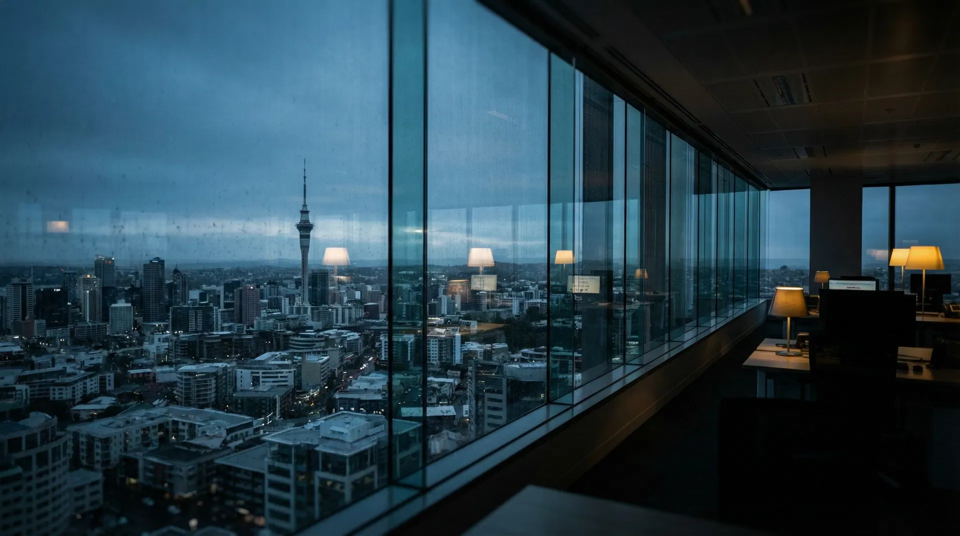 Auckland city skyline at dusk, representing YJ Consulting's New Zealand headquarters