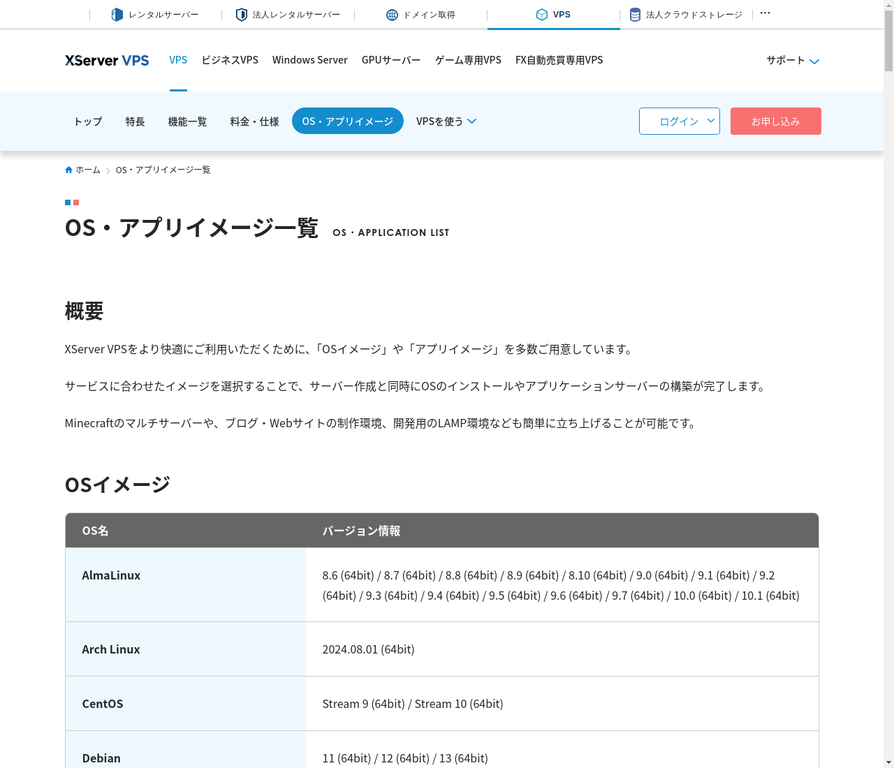 OS・アプリイメージ一覧