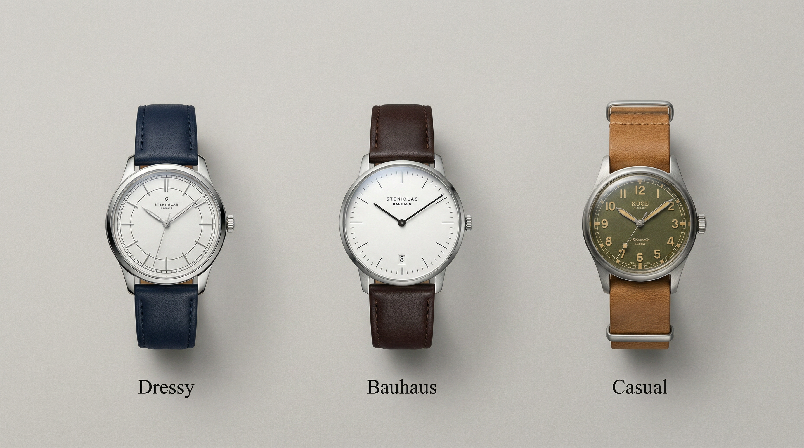 Head to head comparison of Baltic MR01 vs Sternglas Naos Pro vs Kuoe Old Smith minimalist watches