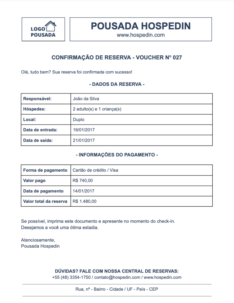 Comprovante de Hospedagem