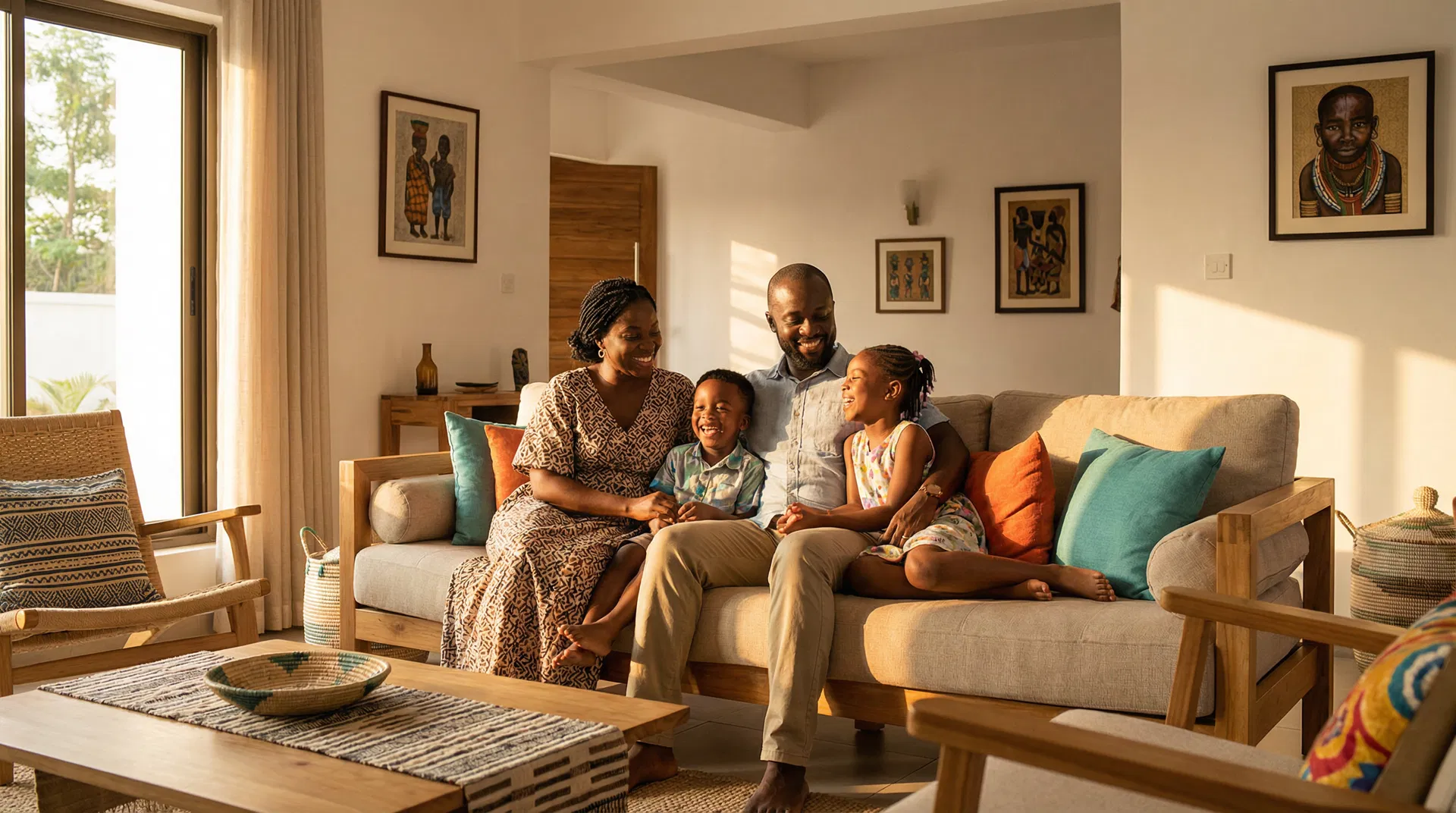 Happy Ghanaian family at home