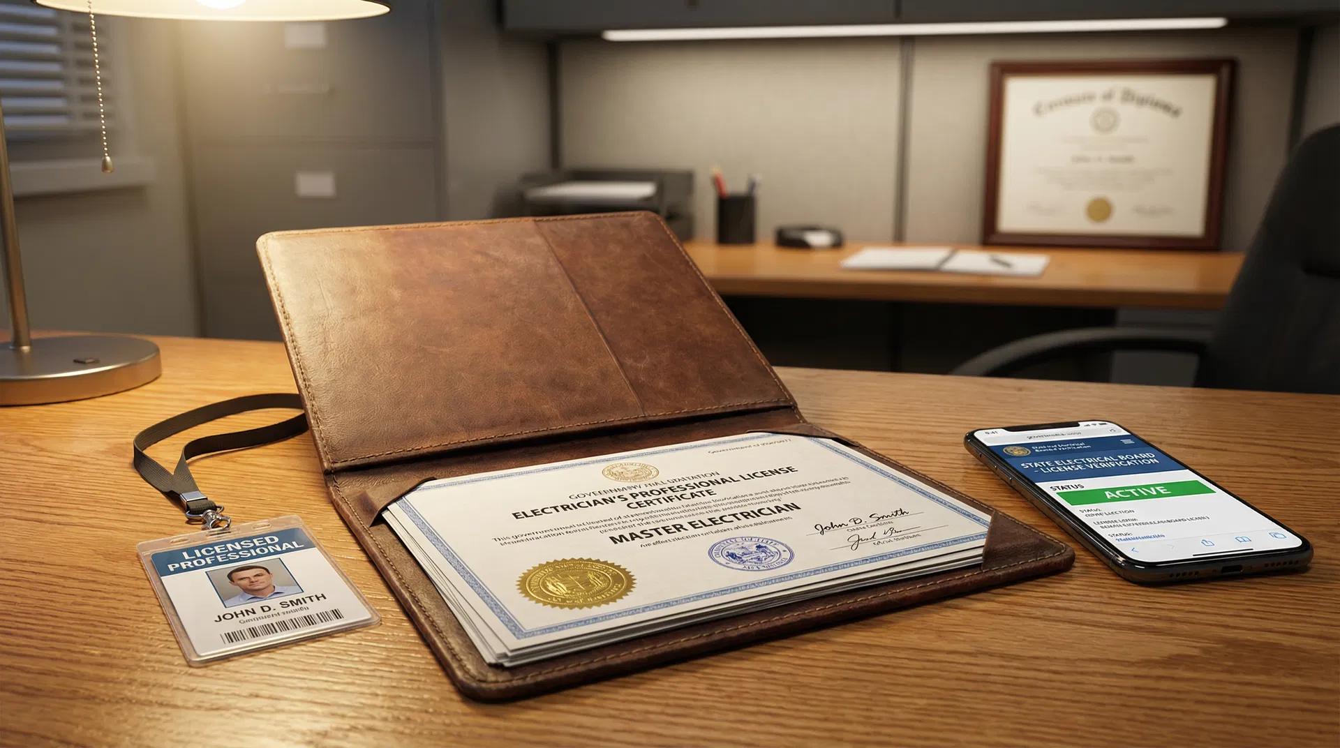 Electrician license verification on smartphone