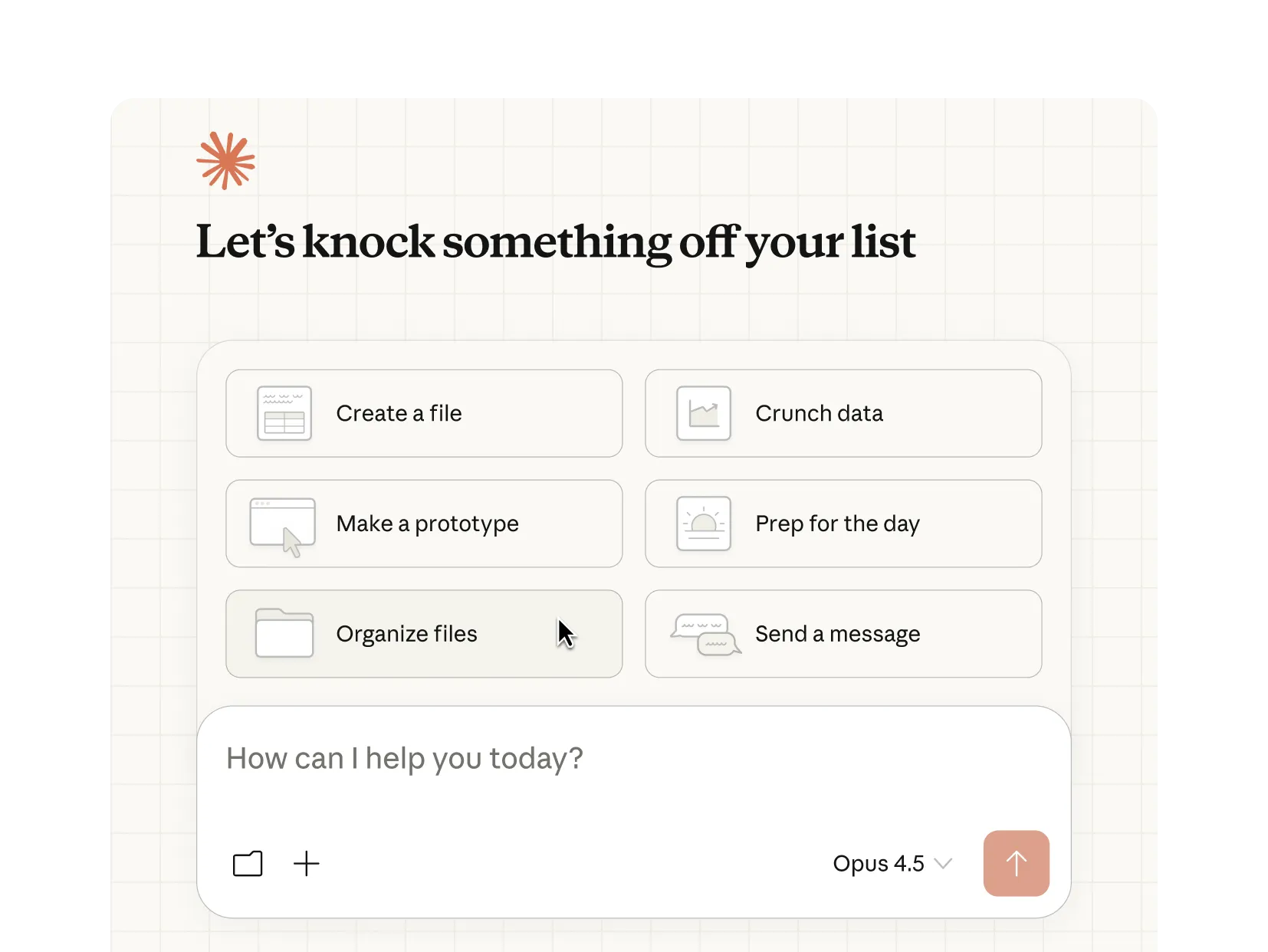 Coworkのタスク入力画面:「Let's knock something off your list」と表示される