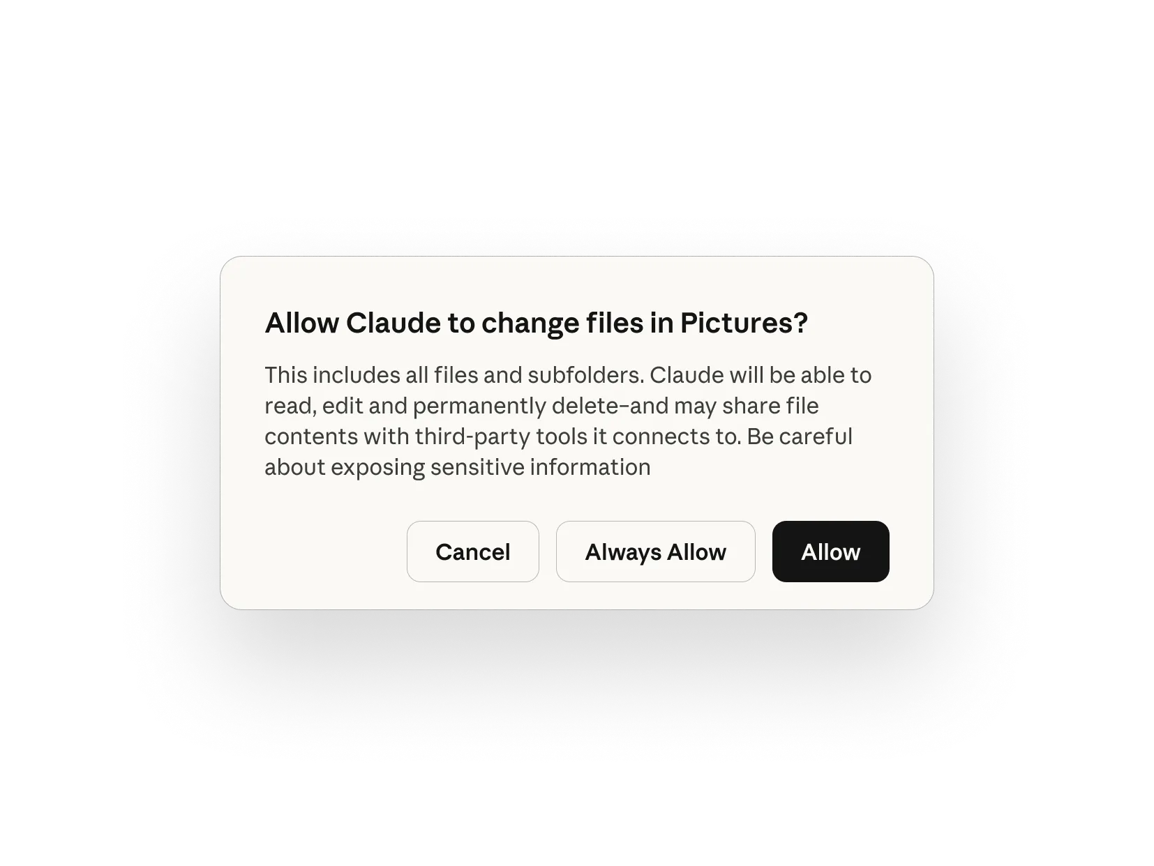 権限許可ダイアログ:「Allow Claude to change files in Pictures?」