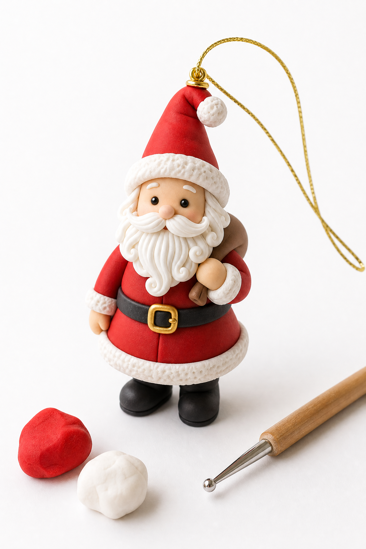 Papai Noel em miniatura de biscuit, enfeite artesanal para árvore de Natal
