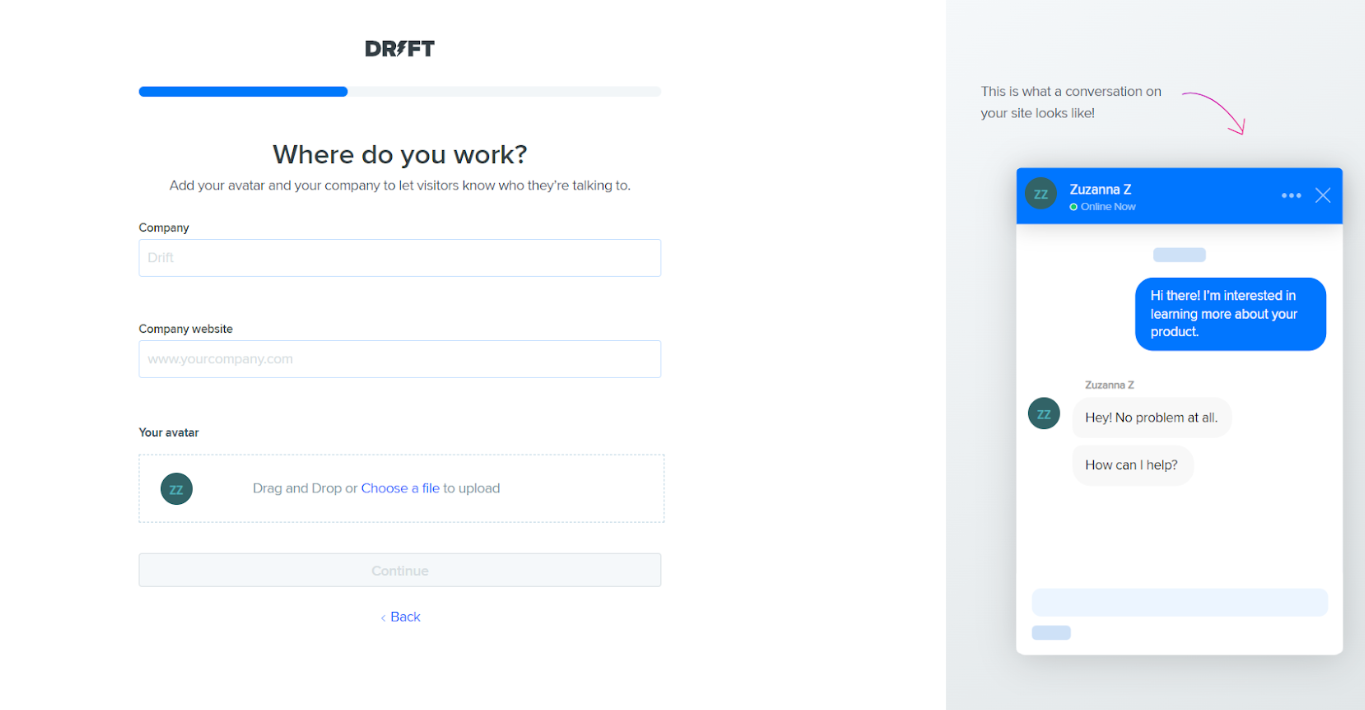 Drift Chatbot Interface